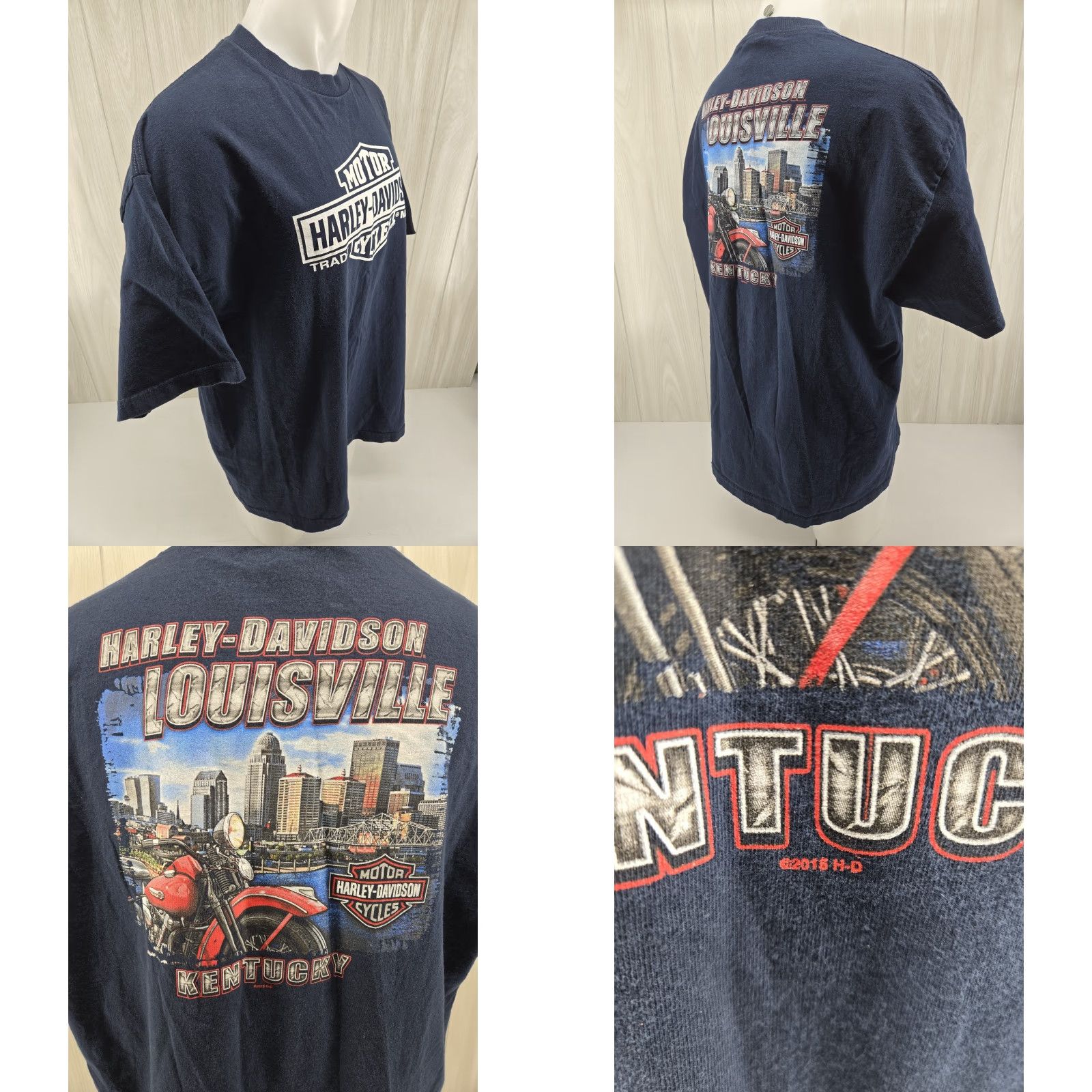 Harley Davidson Harley-Davidson T-Shirt Louisville Kentucky 2XL Mens Blue 2 Sided Graphic Print Crew Neck Short Sleeve Vintage No Size US XXL / EU 58 / 5 - 8 Thumbnail