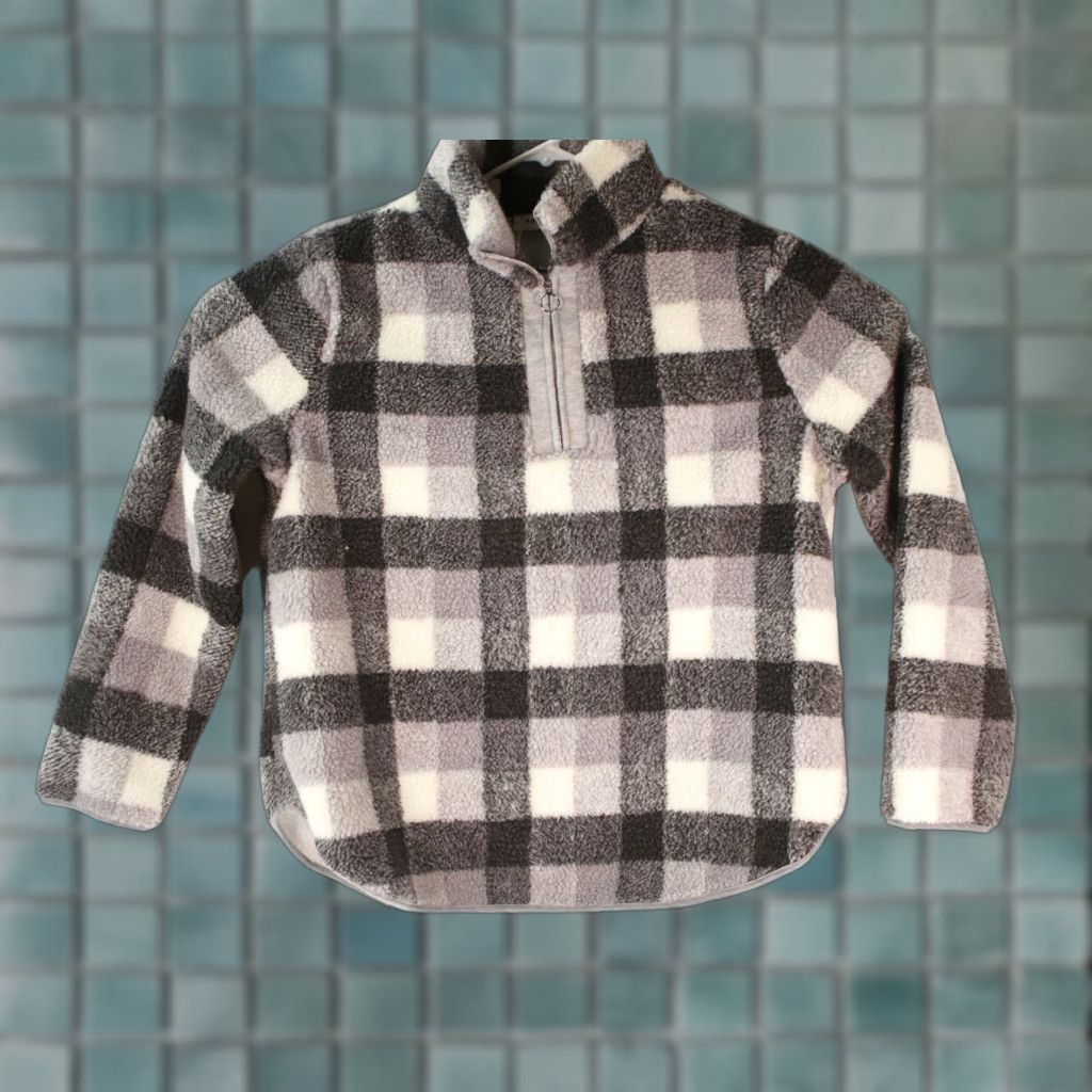 Vintage Angashion Women's Black and White Checkered Buffalo 1/4 Zip Jacket XL White Black Buffalo Checkered Fleece Warm Casual Women's XL Angashion Size XL / US 12-14 / IT 48-50 - 1 Thumbnail