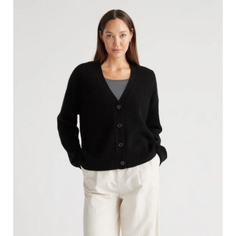 Quince Quince Cashmere Fisherman Cropped Cardigan Sweater Black XL Size XL / US 12-14 / IT 48-50 - 4 Thumbnail