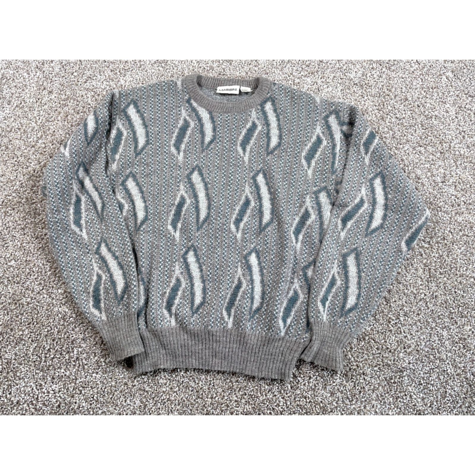 Vintage VINTAGE Massini Geometric Pattern Sweater Adult Medium Gray Wool Blend Knit Pullover 80s 90s Mens Size US M / EU 48-50 / 2 - 2 Thumbnail