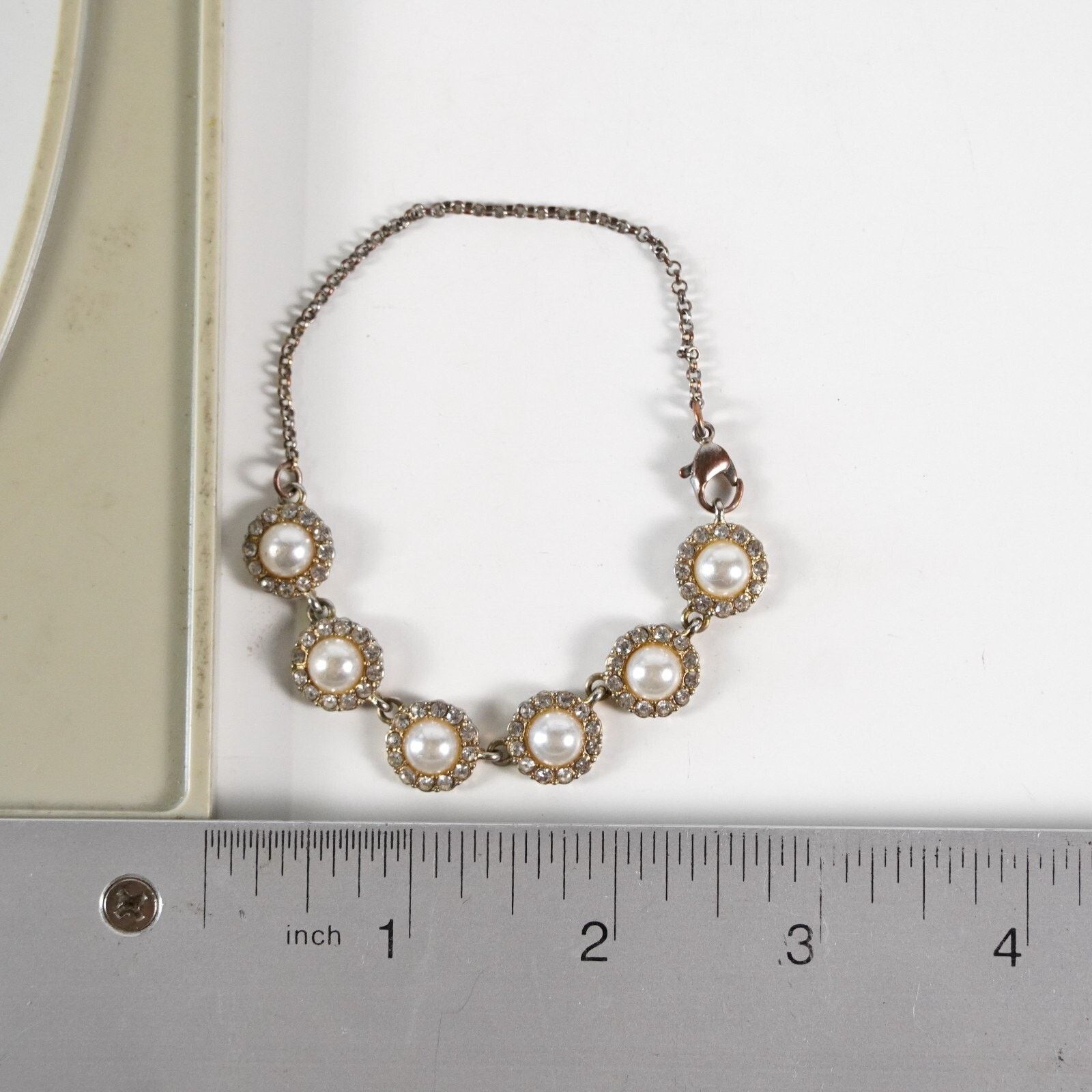 Other Faux Pearl Cubic Zirconia Gemstone Chain Bracelet Clasp Size ONE SIZE - 4 Thumbnail