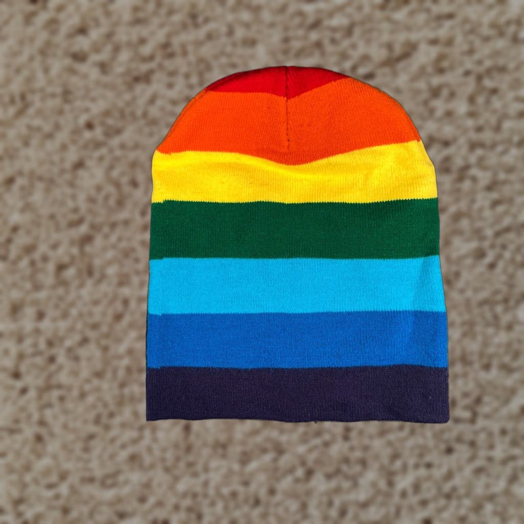 Rainbow Unbranded Pride Rainbow Beanie Toque Adult One Size Multicolor Knit 100% Acrylic Beanie Outdoor Ski Size ONE SIZE - 1 Thumbnail