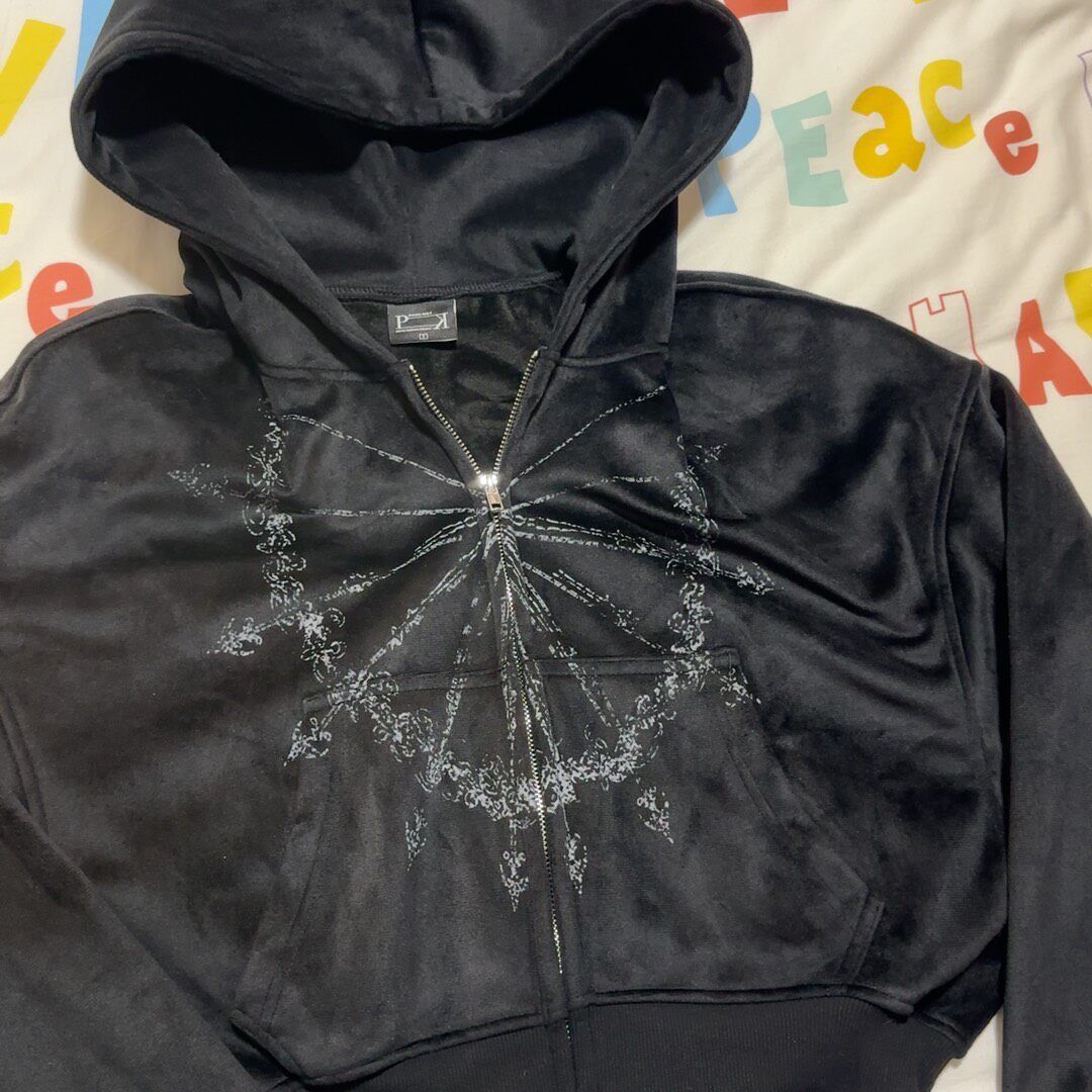 Japanese Brand Velvet Black Cropped Zip Up Hoodie size L Size L / US 10 / IT 46 - 3 Thumbnail