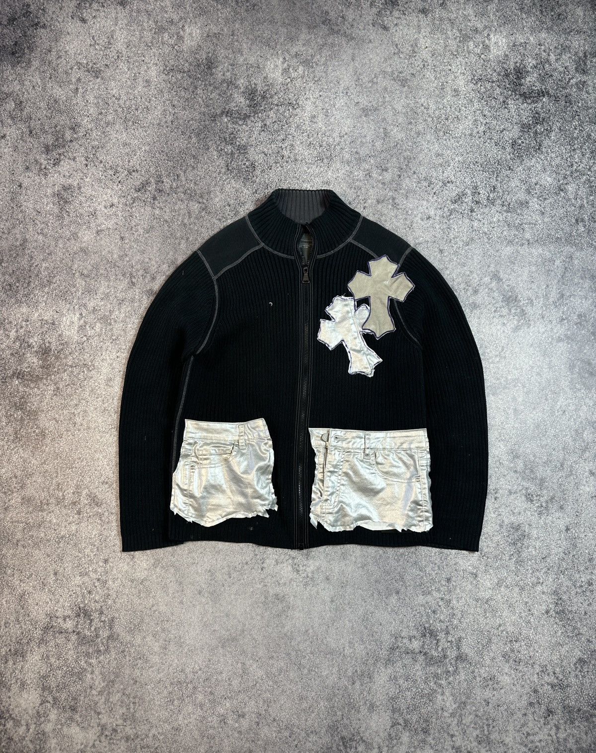 Y2K Cross Custom Sweater Zip Up Avant Garde Style Rare USA L