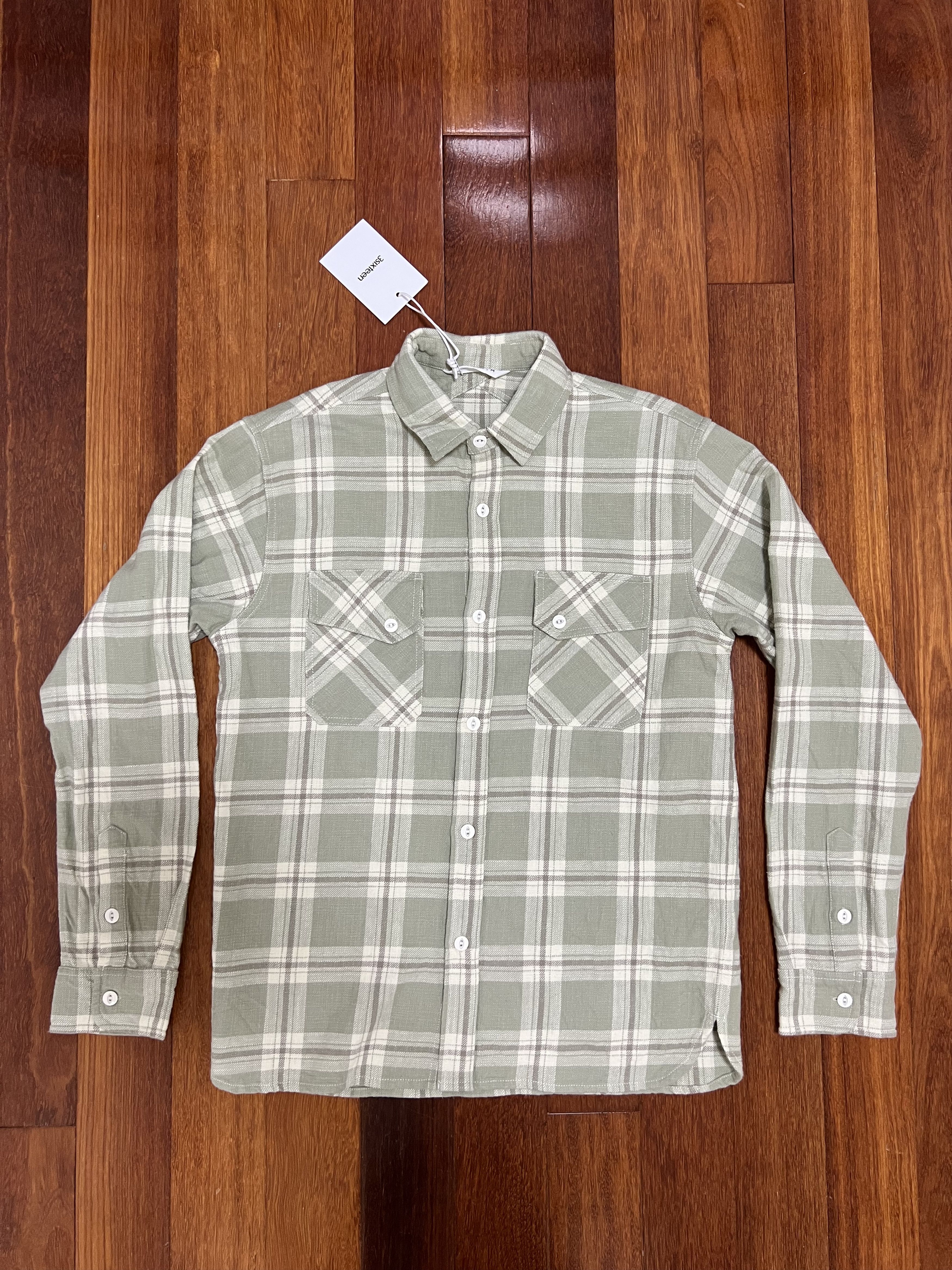 3sixteen 💚 3sixteen Crosscut Flannel Seafoam Green Slub Check NEW Size US M / EU 48-50 / 2 - 5 Thumbnail