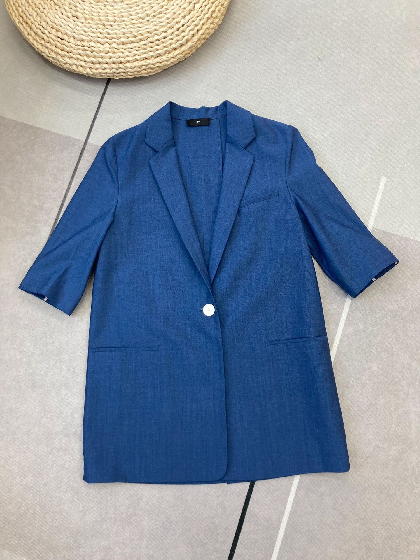 Other YI Blue Mid-Sleeve Single-Button Blazer Size S / US 4 / IT 40 - 1 Thumbnail