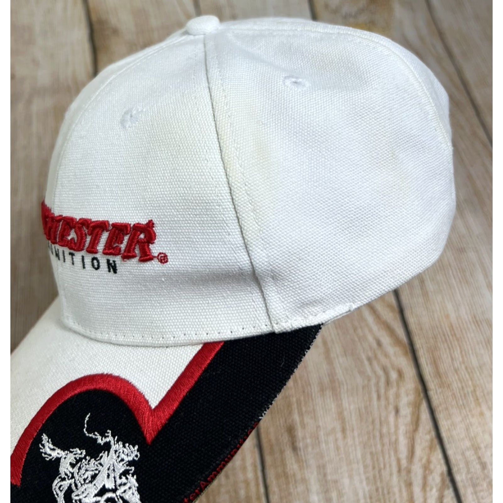 Vintage VINTAGE Winchester Ammunition Hat White Red Black Cap Adjustable Baseball Cap Men One Size White Cotton Size ONE SIZE - 4 Thumbnail
