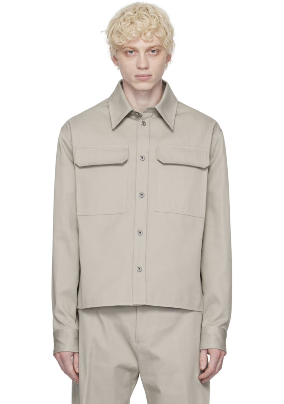 image of Bottega Veneta Twill Button Up Shirt in Grey, Men's (Size XL)