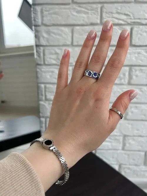 Jewelry Blue Enamel Engrave Flower Ring Size ONE SIZE - 3 Thumbnail