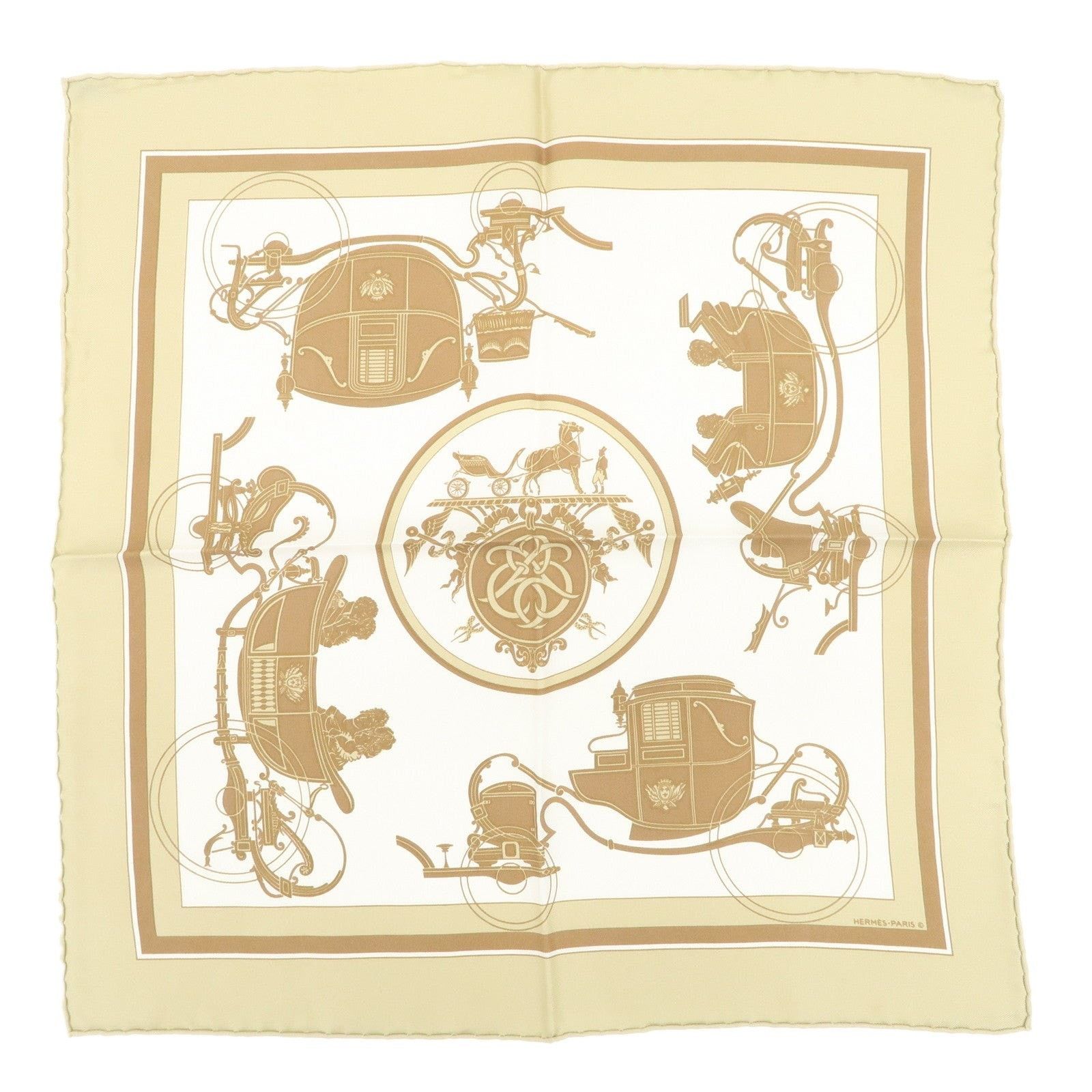 Hermes Hermes Carre 40 Ex-Libris Silk Scarf Beige Size ONE SIZE - 1 Thumbnail