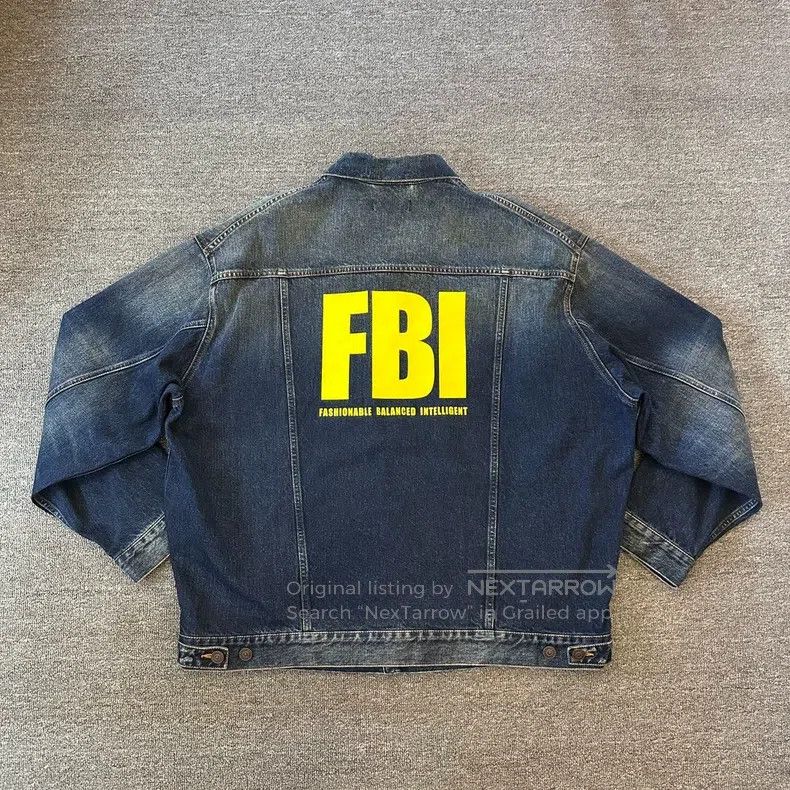 Balenciaga Balenciaga Logo Pattern Printed Denim Jacket, Men's, Blue, Size US S / EU 44-46 / 1 - 2 Thumbnail