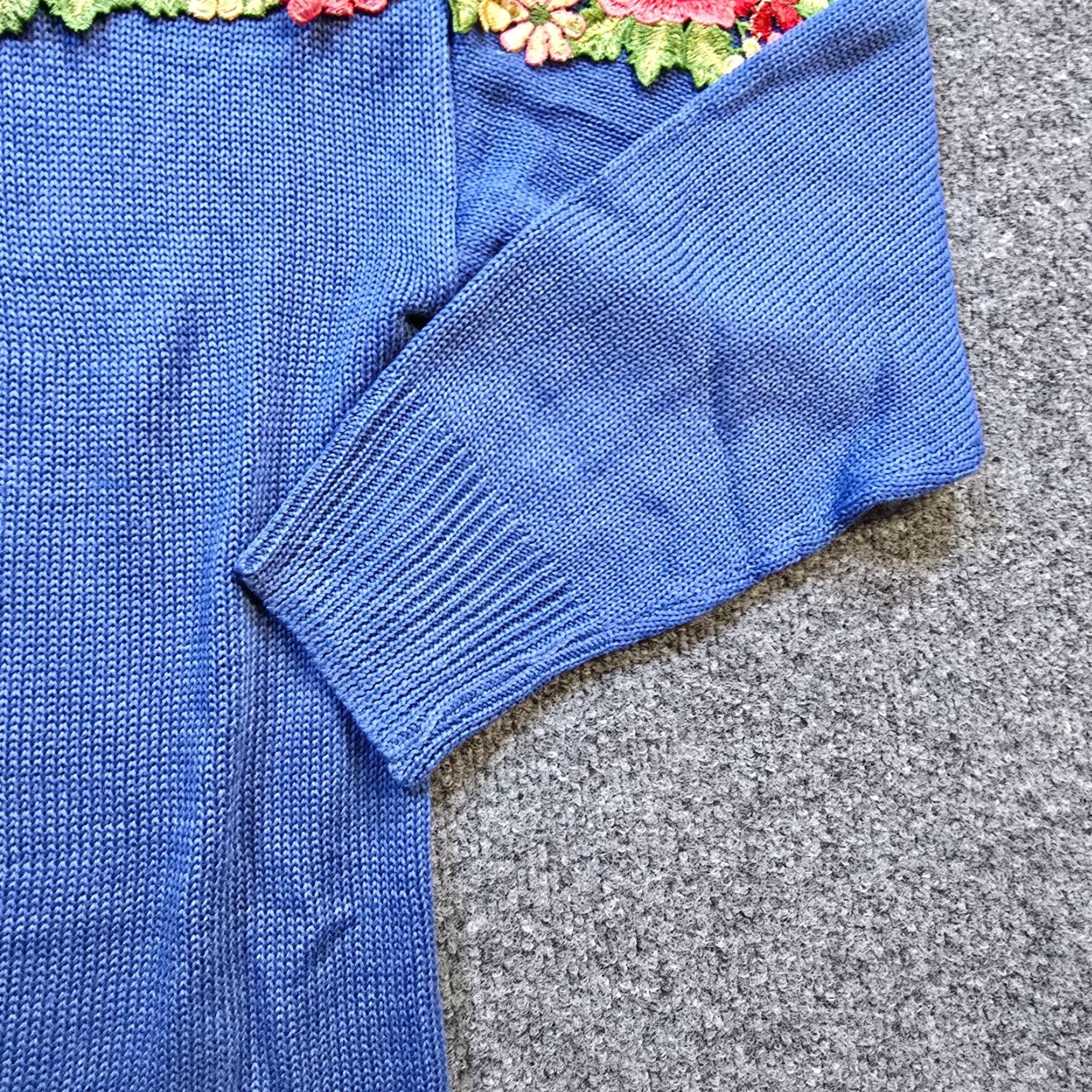 Vintage Misslook Sweater XL Womens Blue Flowers Turtleneck Knit Long Sleeve Capsule Size XL / US 12-14 / IT 48-50 - 5 Thumbnail