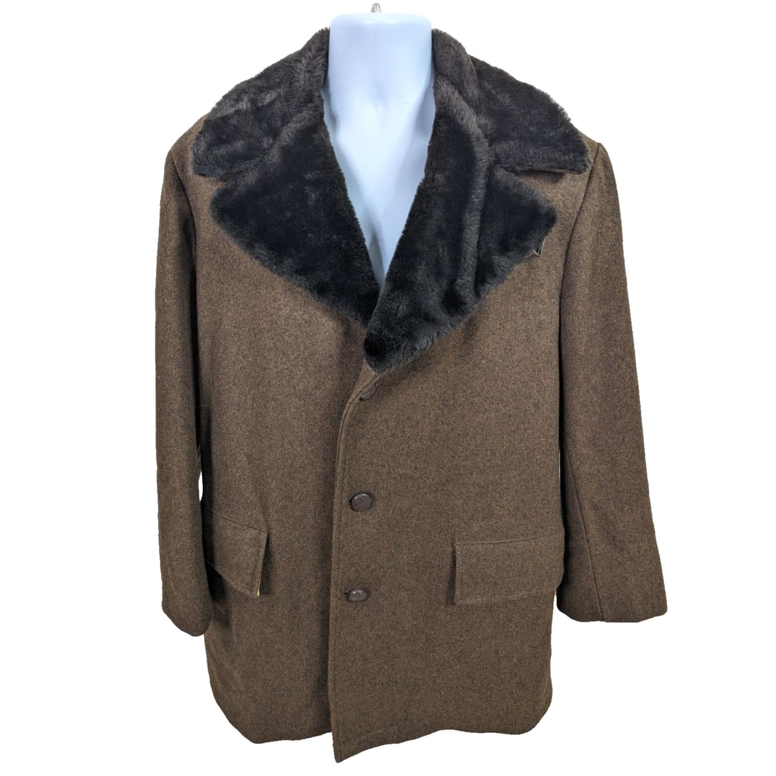 Vintage VINTAGE JCPENNEY Towncraft Wool Rancher Western Over Coat Coat Mens 40 Brown Jacket Size US XXS / EU 40 - 2 Thumbnail