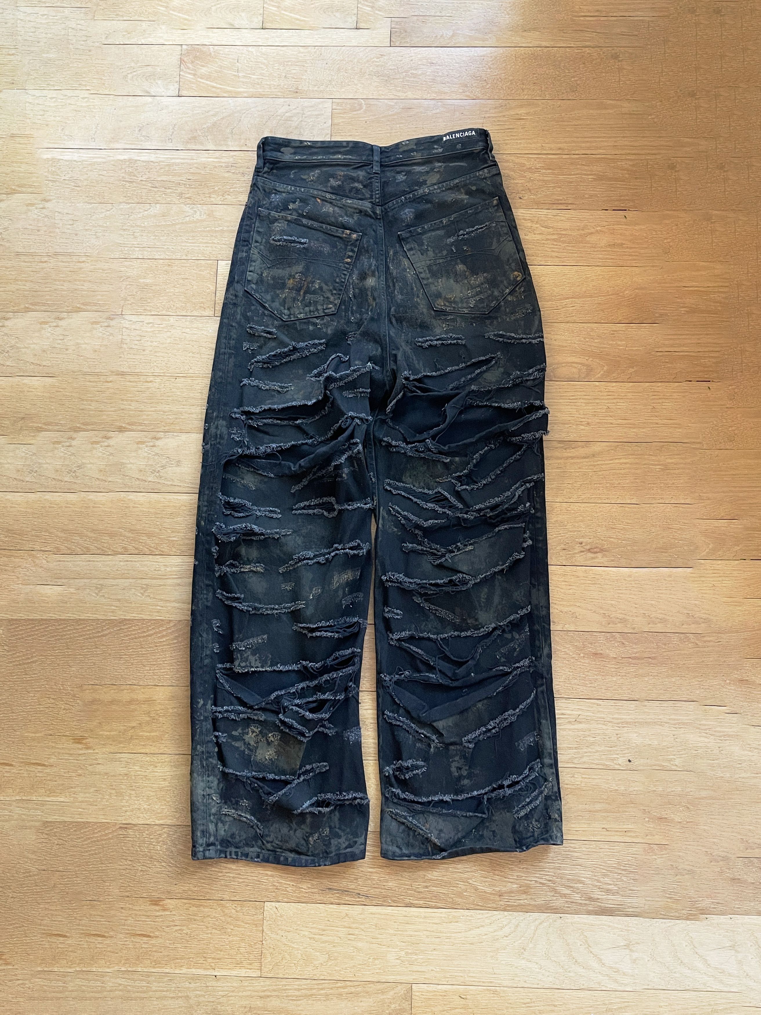 Balenciaga Destroyed Denim Pants 'Flat Black' Size US 32 / EU 48 - 6 Thumbnail