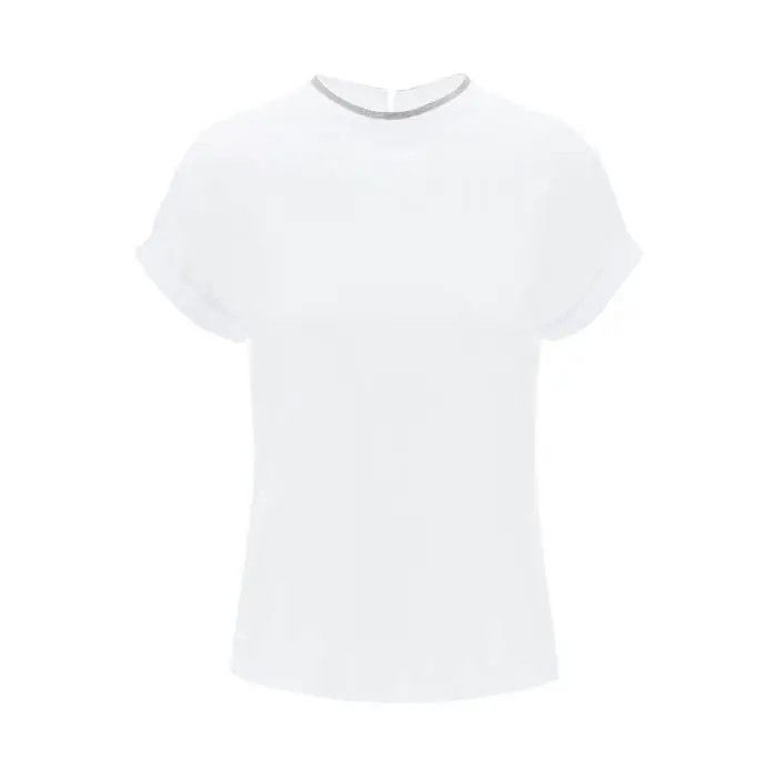 image of Brunello Cucinelli O1S22I1N0424 Cotton T-Shirt In White, Women's (Size Large)