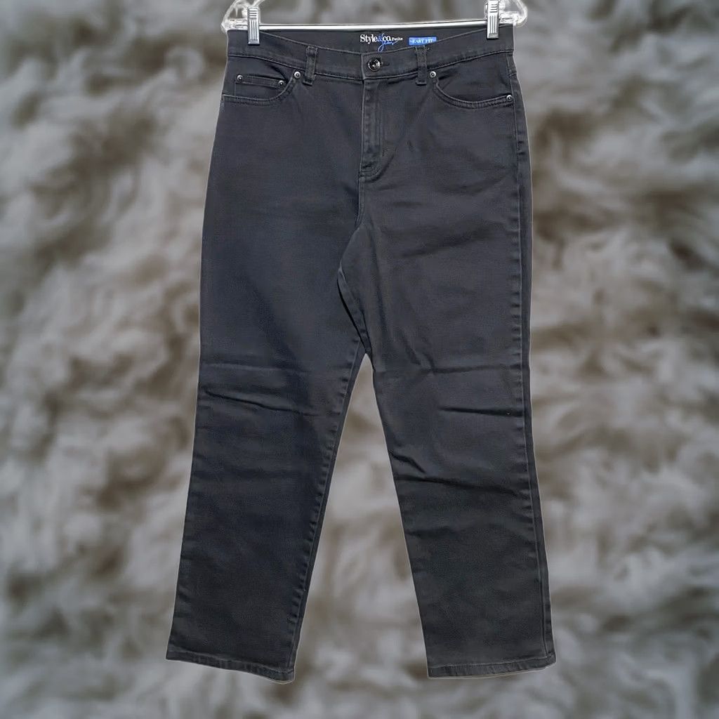 Vintage Style&Co Gray Denim Jeans 12 Petite Easy Fit Straight Leg Cotton Blend 5-Pocket Womens 28in Inseam Stretch Charcoal Wash Size 30" / US 8 / IT 44 - 1 Thumbnail