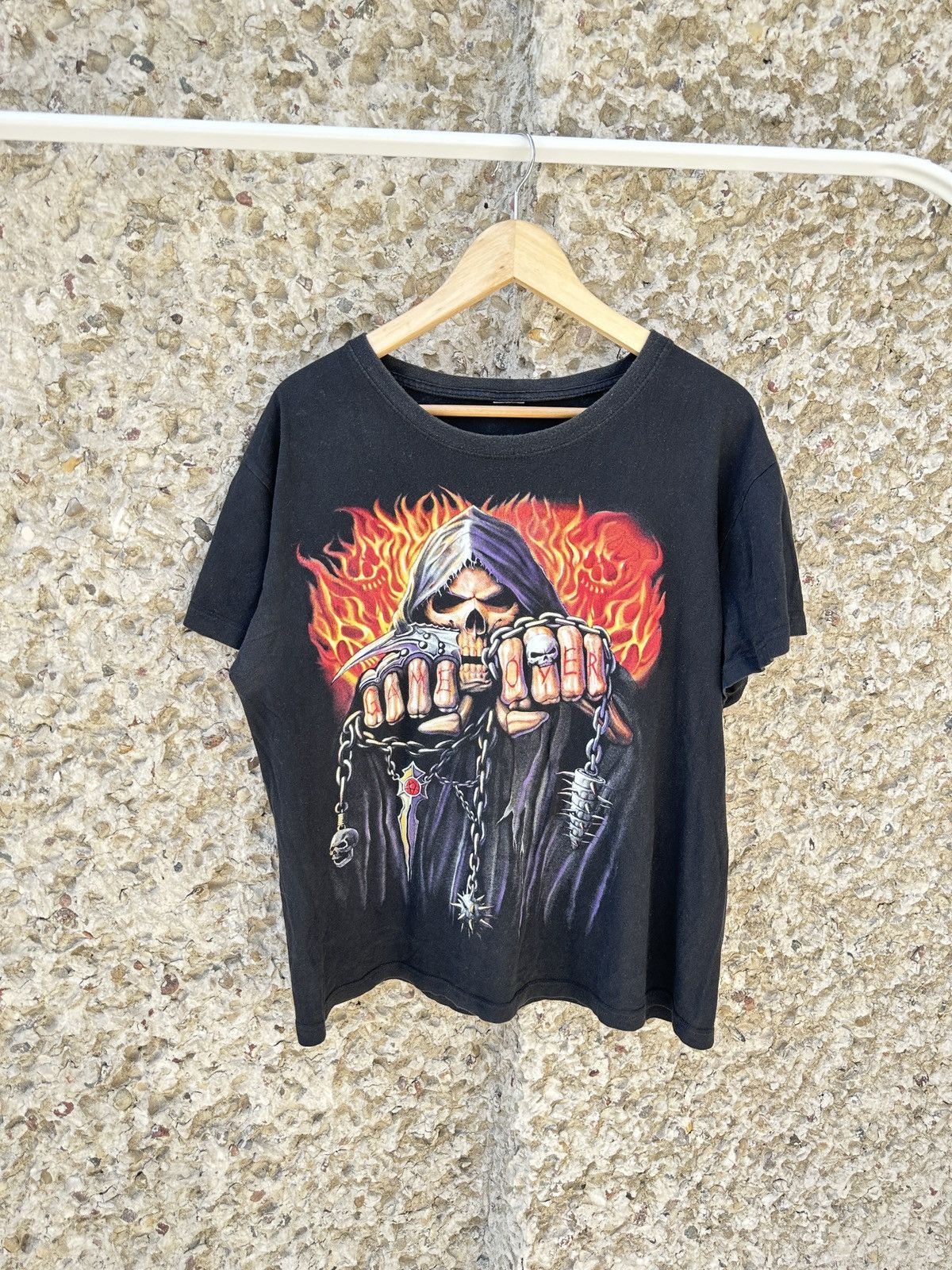 Vintage Vintage game over skeleton flames skull death tee T-shirt Size US L / EU 52-54 / 3 - 1 Thumbnail