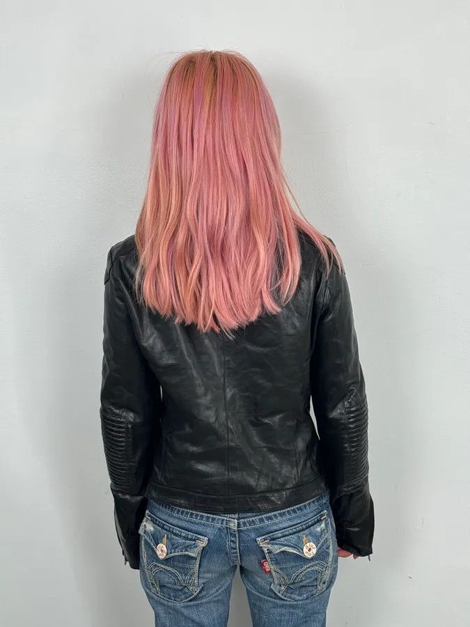 Prada 2000s Prada Black Biker Ribbed Sleeves Leather Jacket Size M / US 6-8 / IT 42-44 - 3 Thumbnail