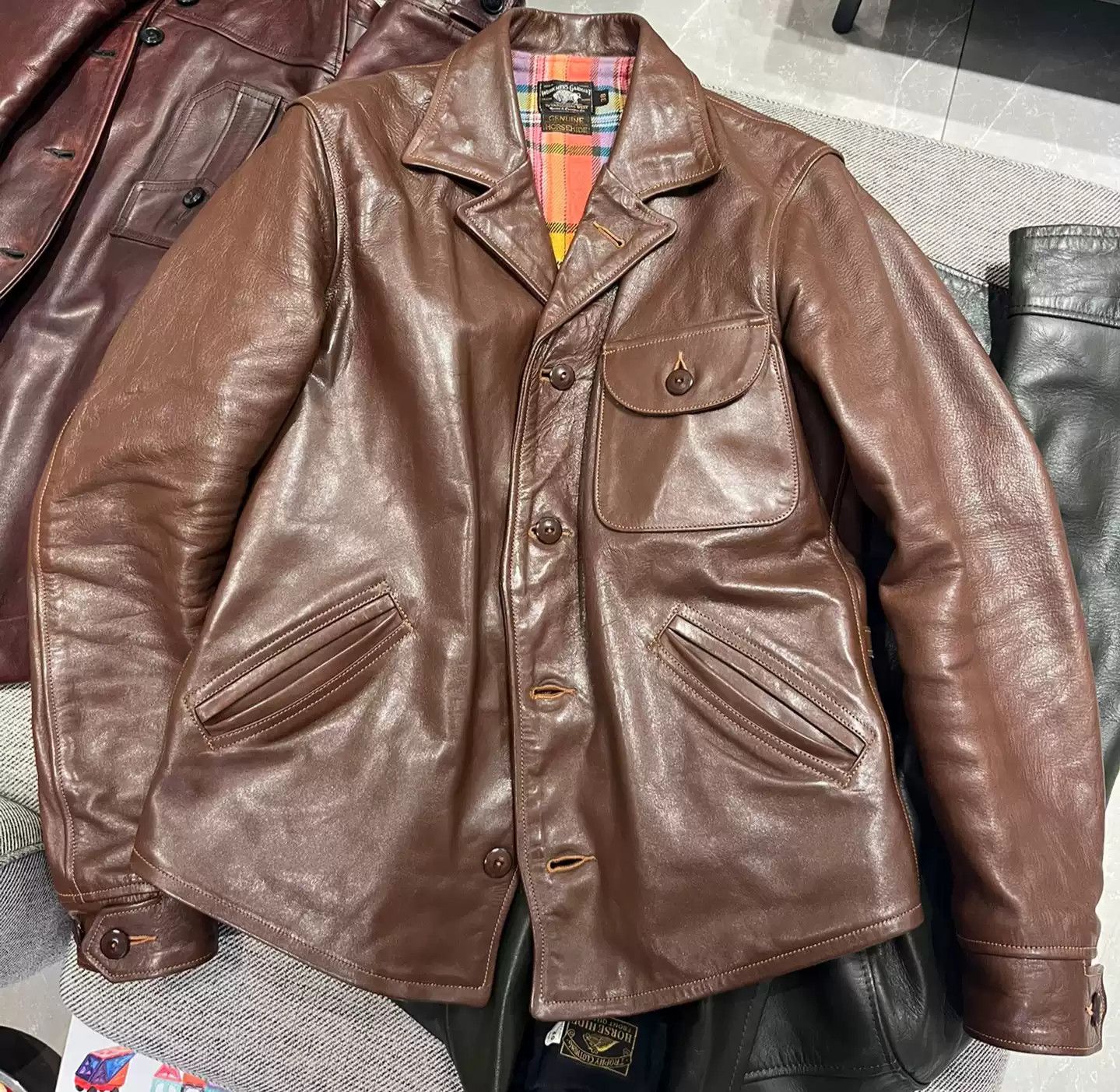 image of Freewheelers Bootleggers Four Corners Leather Jacket in Brown, Men's (Size Medium)
