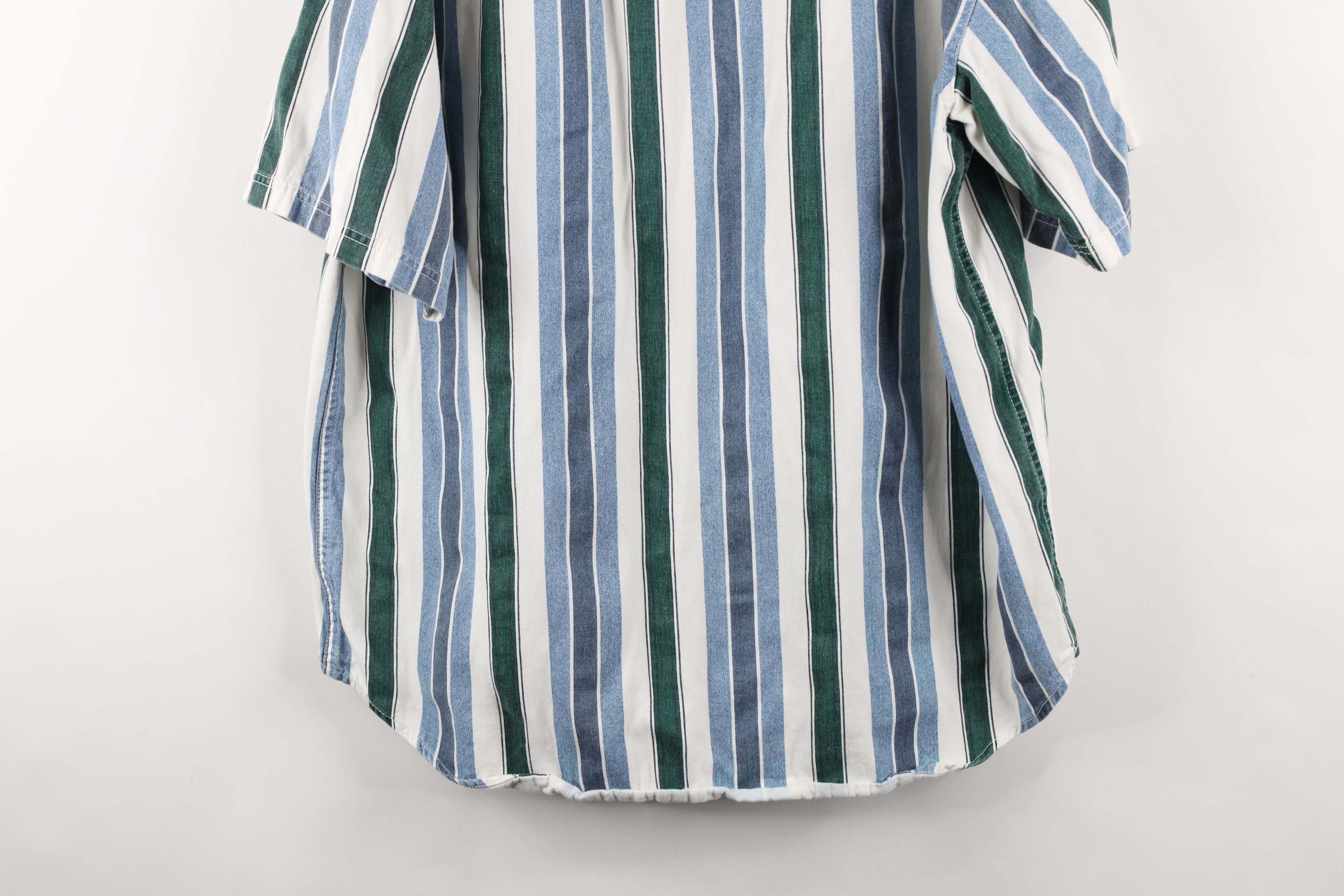 Vintage Vintage 90s Streetwear Striped Block Denim Button Shirt Size US L / EU 52-54 / 3 - 10 Thumbnail