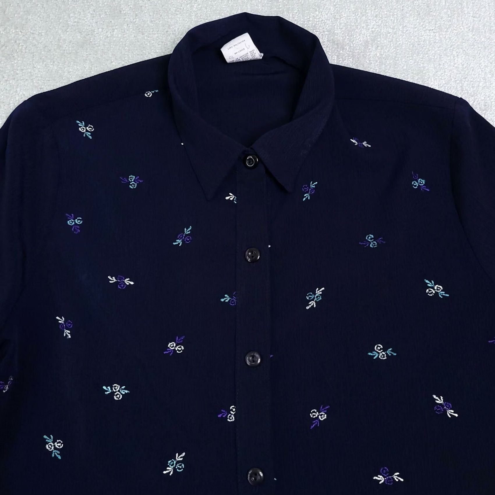 GRAFF VINTAGE Graff Blouse Women's 1X Blue Floral Polyester USA Made 90s Size XL / US 12-14 / IT 48-50 - 2 Thumbnail