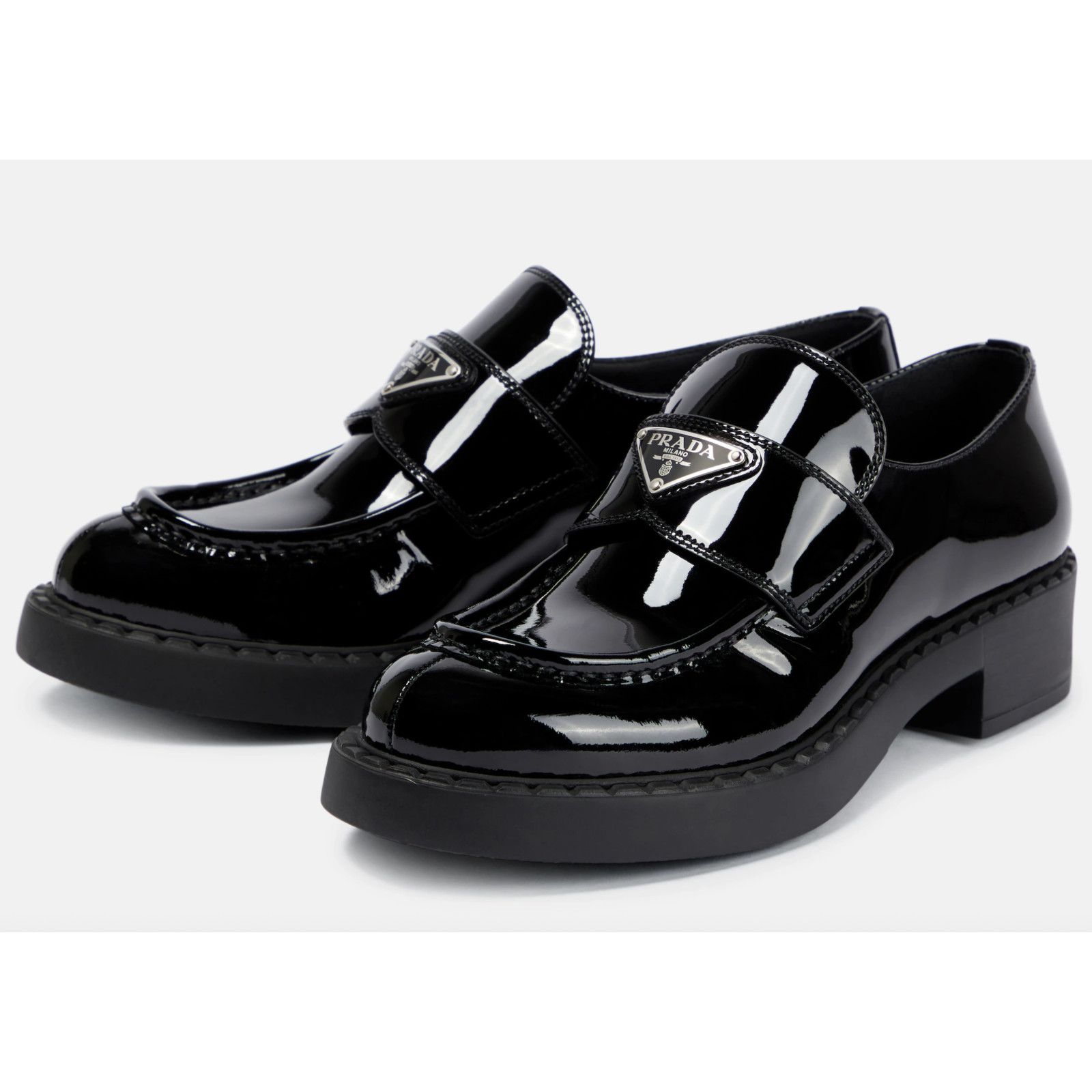 Prada Prada Chocolate Black Patent Leather Silver Logo Platform Size US 11.5 / IT 41.5 - 16 Thumbnail