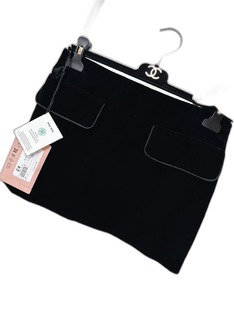 Miu Miu Miumiu Black Velvet Mini Skirt With Pockets Size 38" / US 16 / IT 52 - 1 Thumbnail