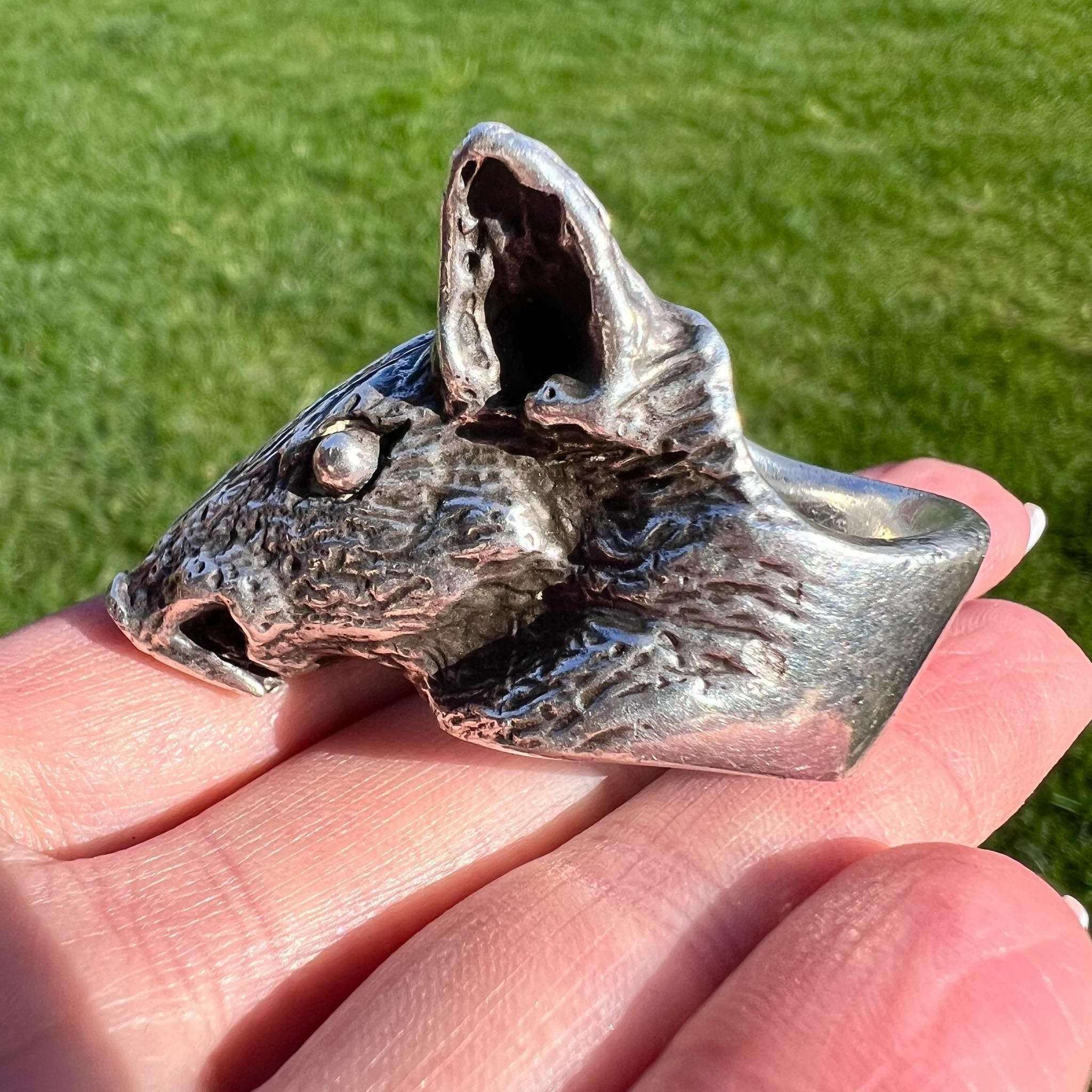 Sterling Silver Massive Vintage Ring Head of Rat Mouse Marked Size 9.5 Size ONE SIZE - 7 Thumbnail