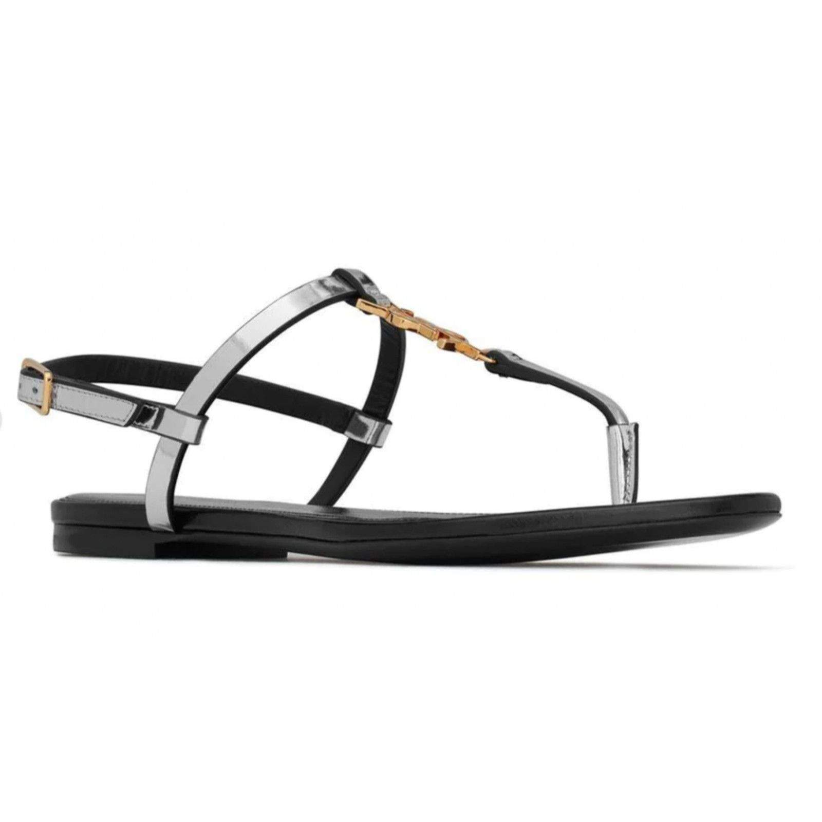 Yves Saint Laurent Saint Laurent YSL Logo Cassandra Iota 05 Silver Black Thong Size US 8 / IT 38 - 5 Thumbnail