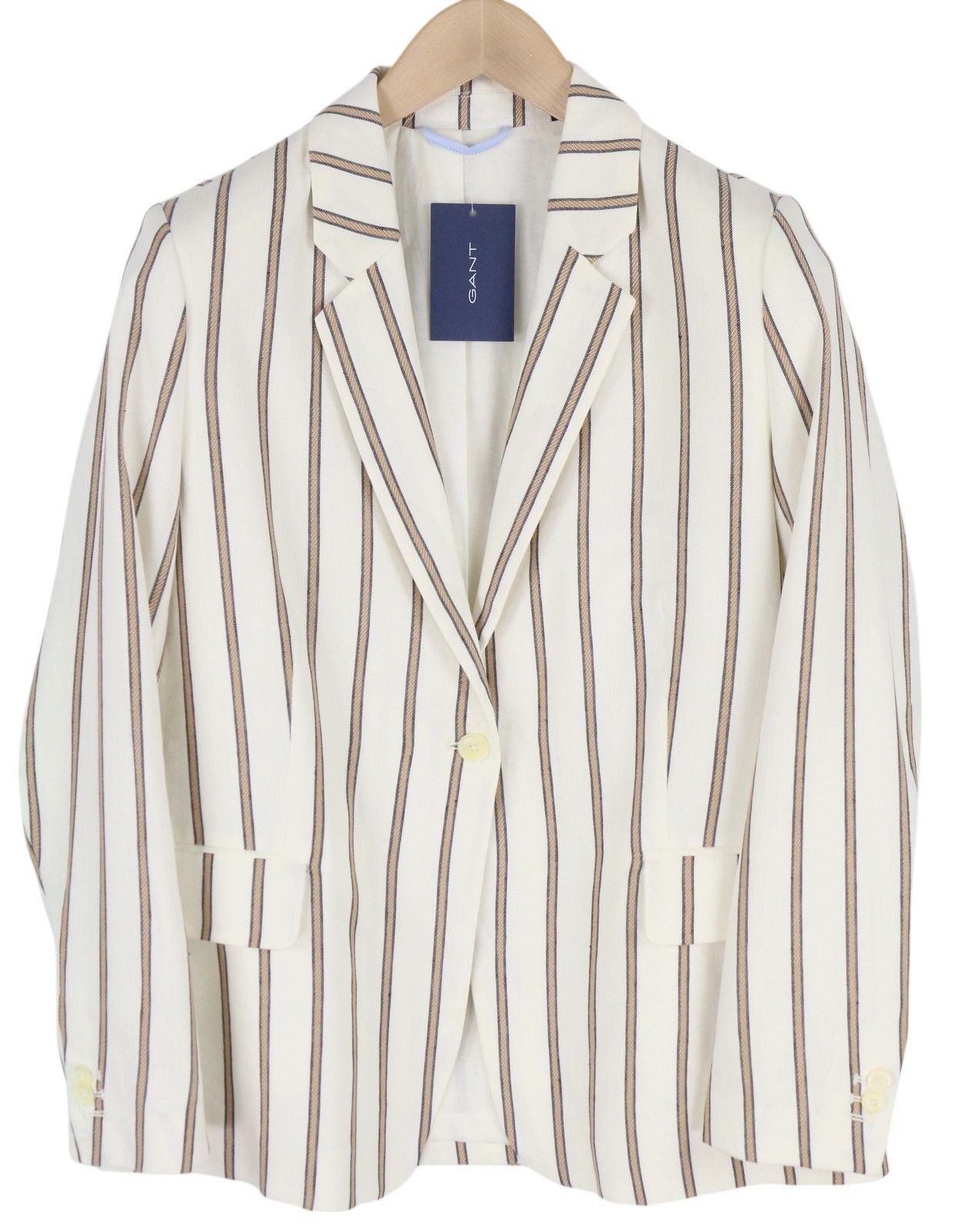 STRIPE LINEN EU36 Off-White Linen Notch Blazer 85336