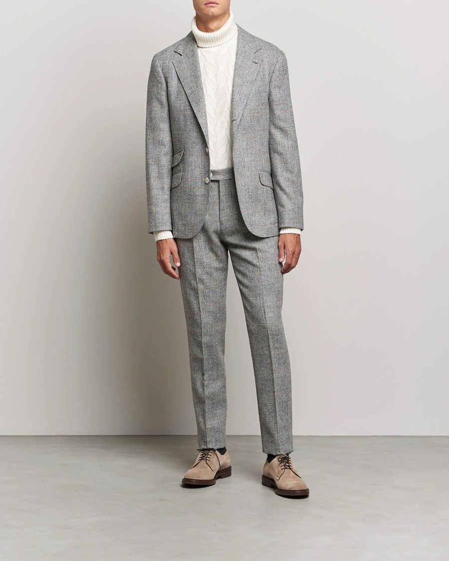 Brunello Cucinelli o1w1db10126 Prince Of Wales Flannel Suit in Grey Size 46R - 1 Thumbnail