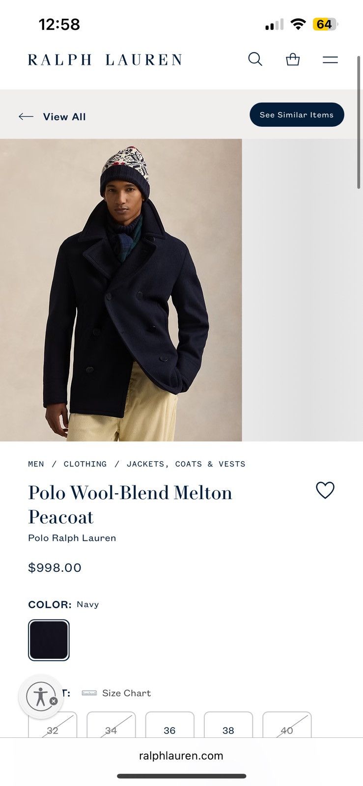 Polo Ralph Lauren Ralph Lauren Peacoat Polo Wool-Blend Melton Peacoat Size US M / EU 48-50 / 2 - 1 Thumbnail