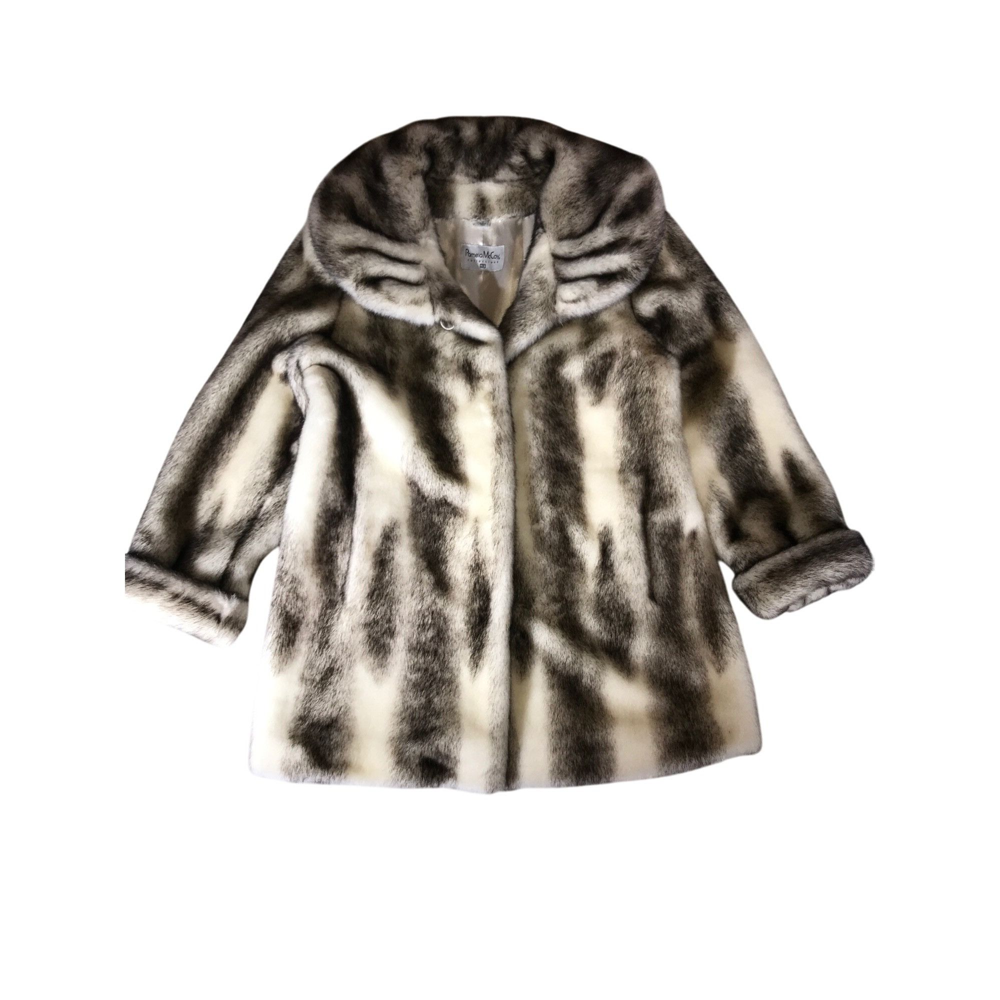 Pamela McCoy Womens Grey White Faux Fur Coat