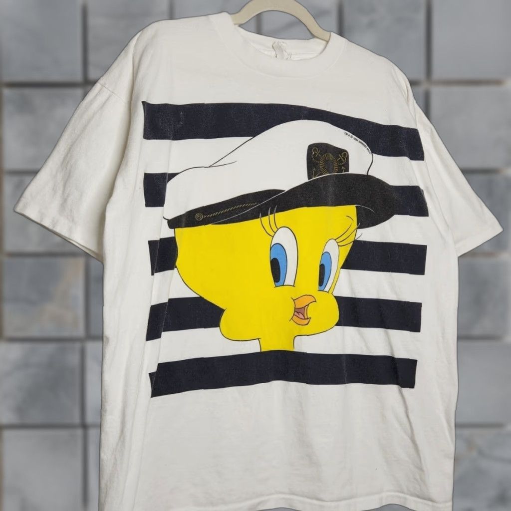 Vintage VINTAGE Tweety Sailor Big Face Warner Bros Single stitch 90s Movie TV Promo Shirt XL White Unisex Adults Mens Womens Girls Boys Size US XL / EU 56 / 4 - 1 Thumbnail