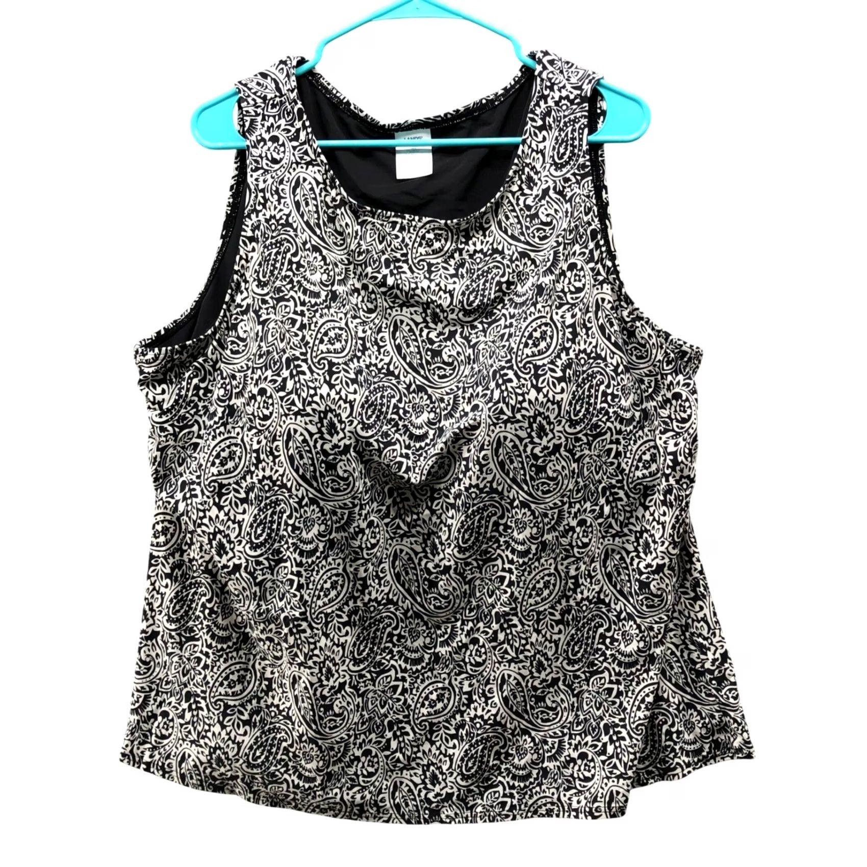 Lands' End Lands End Womens 26W Black Paisley Padded High Neck Modest Tankini Swim Top Size 4XL / US 24-26 - 2 Thumbnail