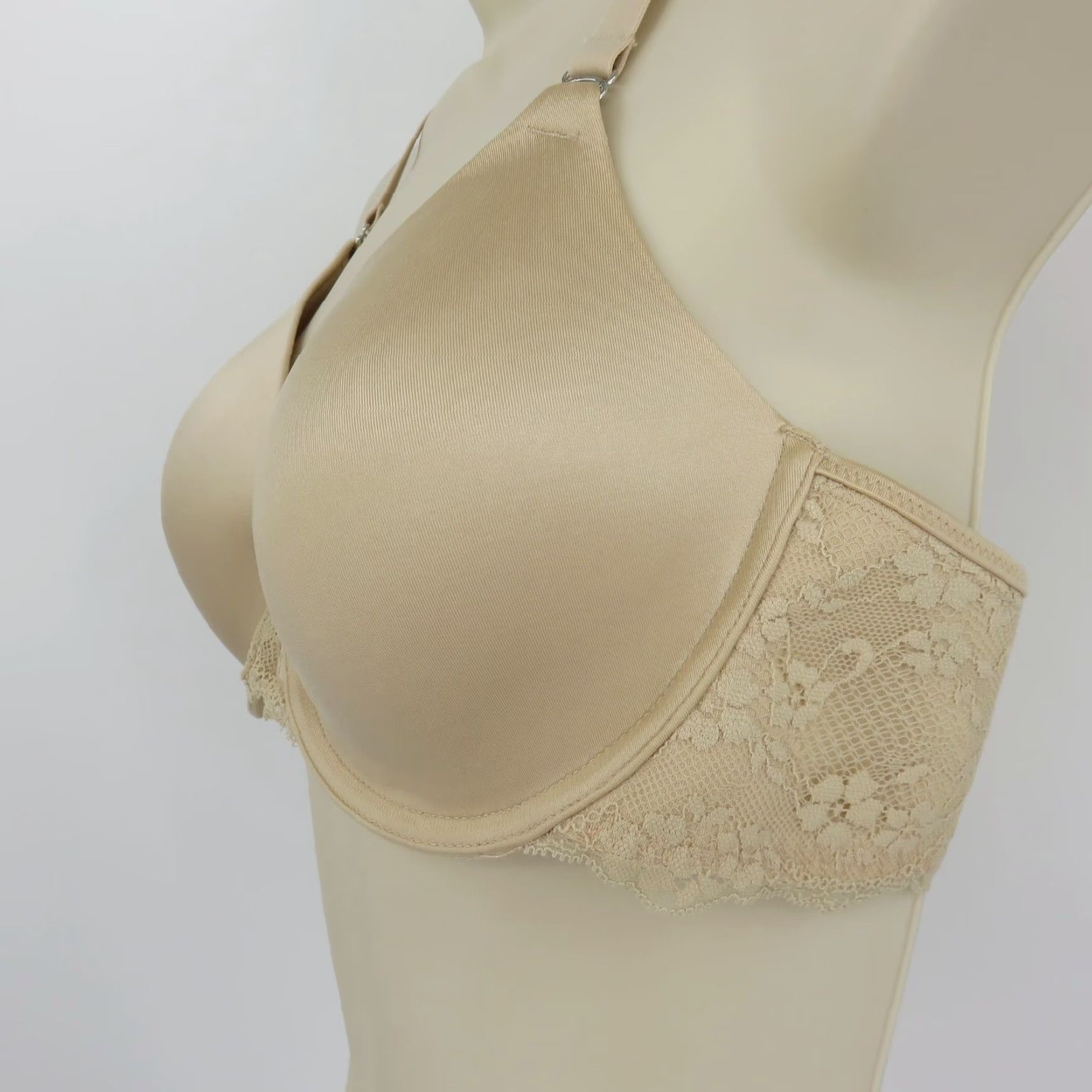 Vintage Maidenform Bra 36B 07112 One Fab Fit Front Closure T Back Lace Beige Womens Size ONE SIZE - 5 Thumbnail