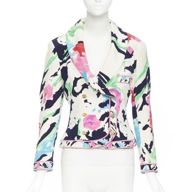 Other vintage LEONARD 90's floral pink rose print double breasted blazer jacket US0 Size XS / US 0-2 / IT 36-38 - 1 Thumbnail
