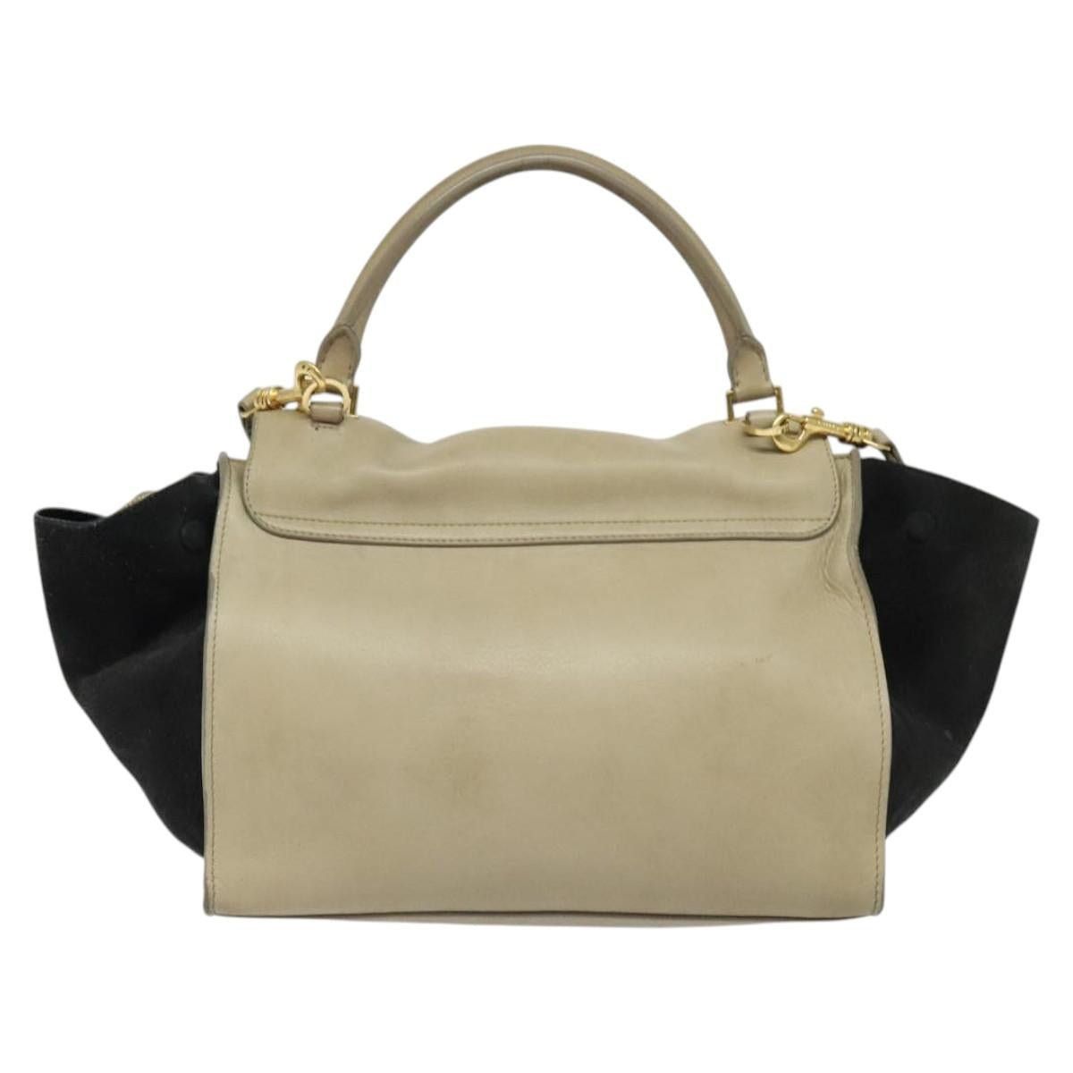 Celine CELINE Trapeze Hand Bag Leather Suede Beige Black Gold Size ONE SIZE - 3 Thumbnail
