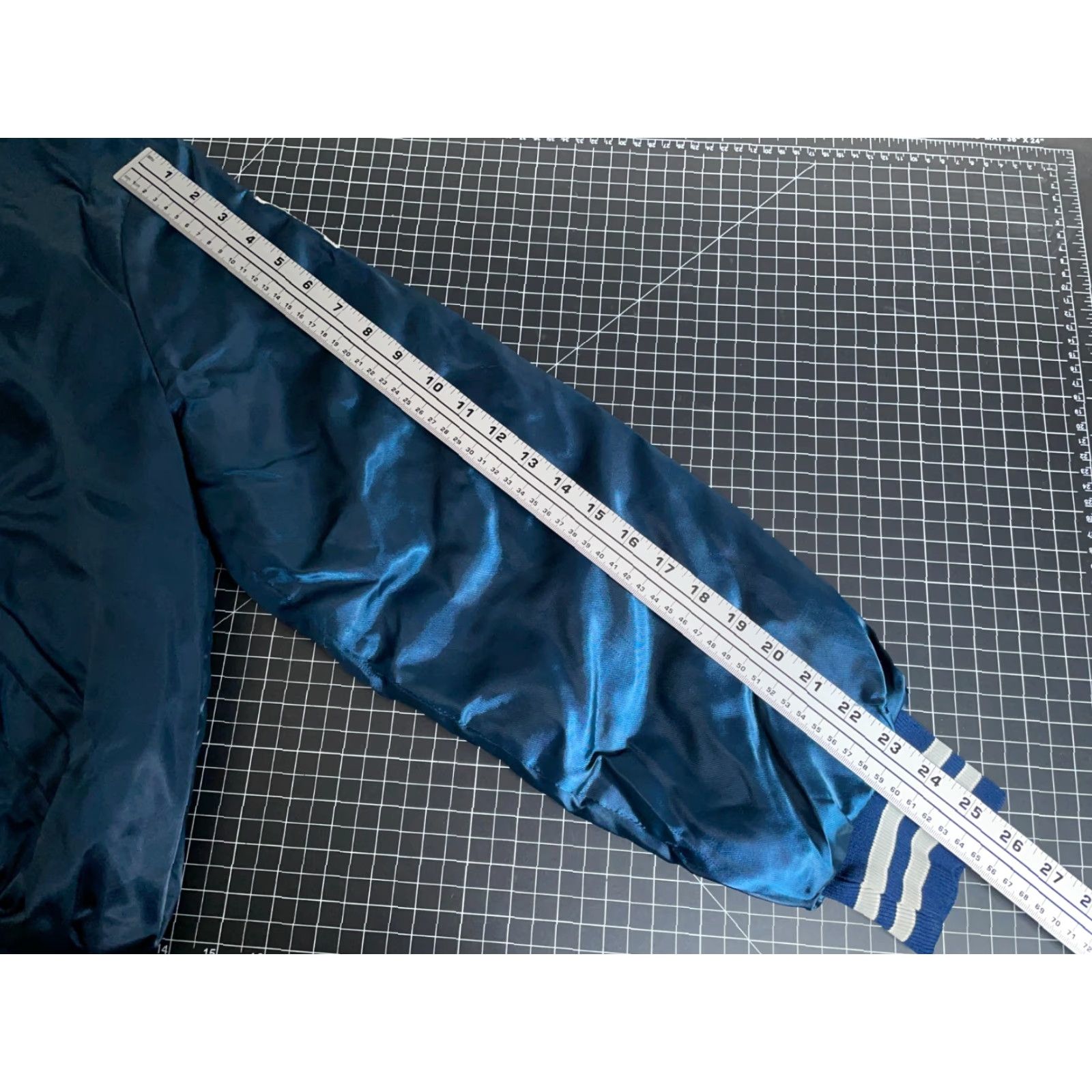 Warehouse VINTAGE 80s Satin Bomber Jacket Mens XL Blue Warehouse Dick chainstitch script Snap Front Pockets Quilted Lined Size US XL / EU 56 / 4 - 7 Thumbnail