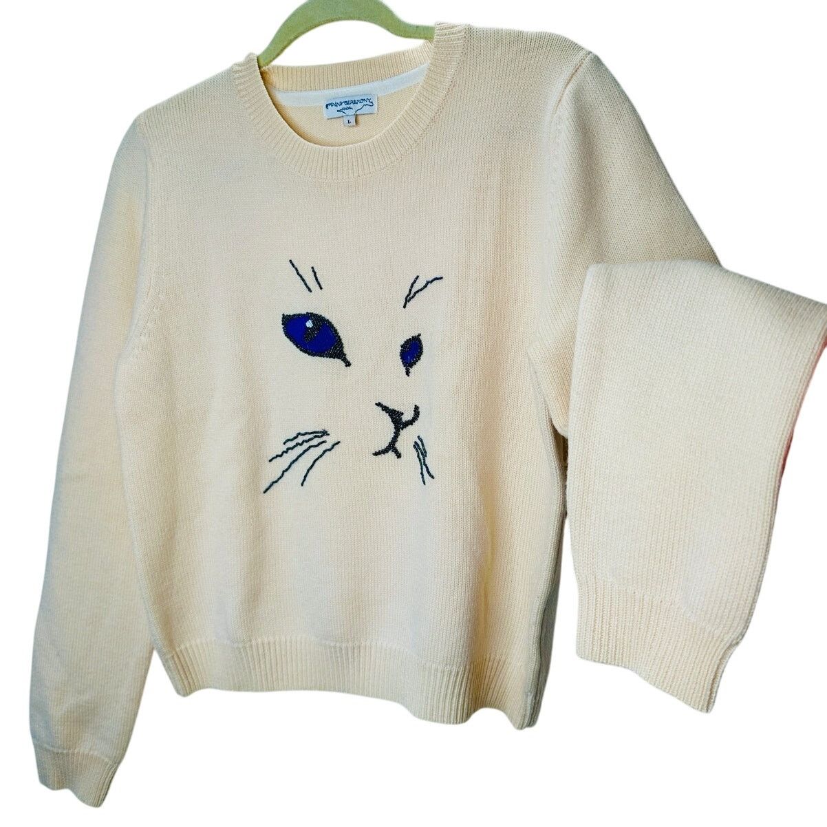 Opening Ceremony Opening Ceremony Butter Cream Crew Neck Cat Motif Sweater L Size L / US 10 / IT 46 - 1 Thumbnail