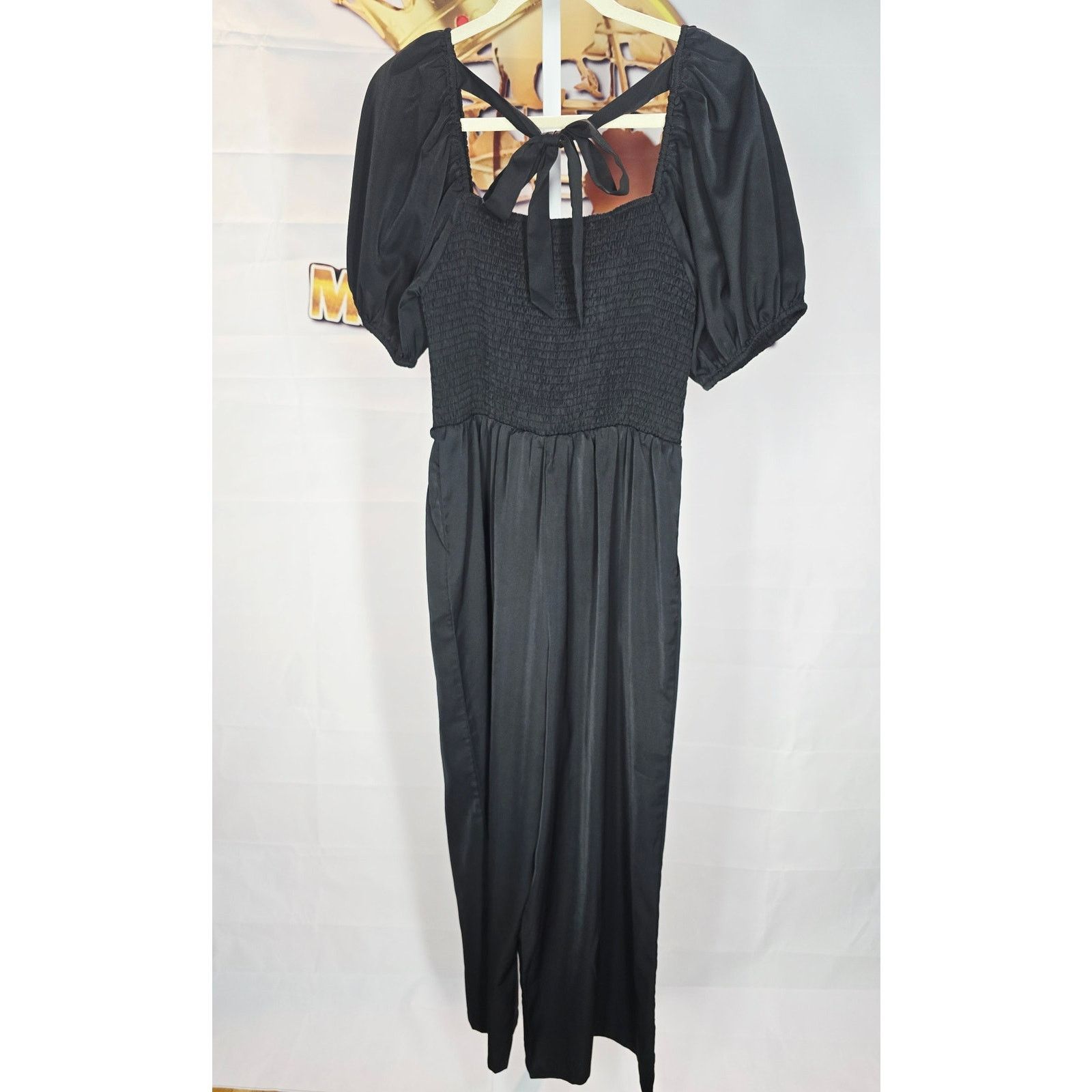 Other Welove Fashion Black Puff Sleeve Smocked Romper Jumpsuit L Size 34" / US 12 / IT 48 - 4 Thumbnail