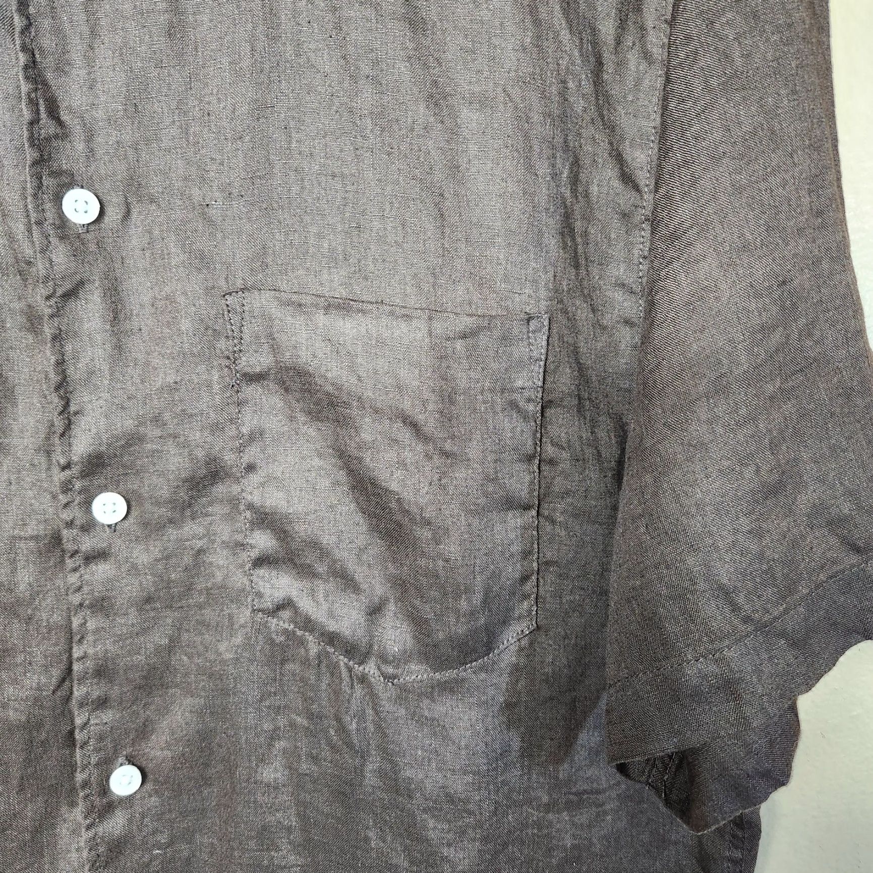 H&M H&M Mens |L| Dark Brown 100% Linen Short Sleeve Buttonfront Shirt Shirt Button-Up Pocketed Beach Preppy Vacation Mens L Brown Linen Size US L / EU 52-54 / 3 - 2 Thumbnail