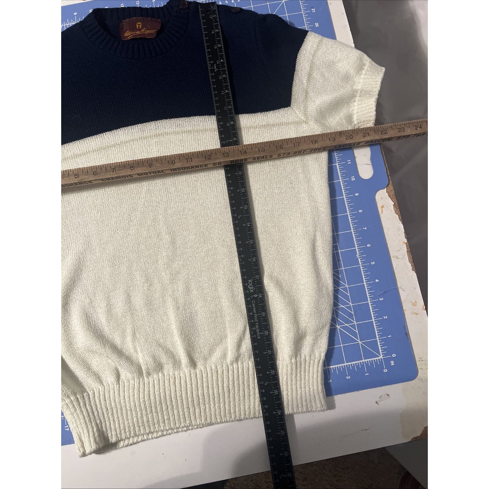 Etienne Aigner Rare Vintage Etienne Aigner Short Sleeve Blue And Cream Made Size M / US 6-8 / IT 42-44 - 7 Thumbnail
