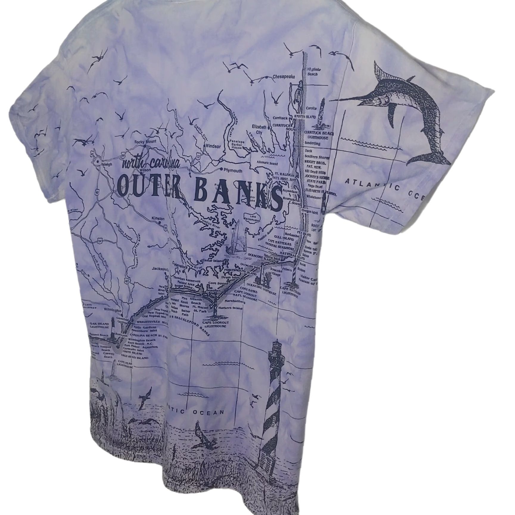 Vintage VINTAGE Blue Dolphin Designs Outer Banks Shirt Large Ocean Map Tie Dye Short Sleeve T-Shirt Mens Large Blue All Over Print OBX Beach North Carolina Size US L / EU 52-54 / 3 - 7 Thumbnail