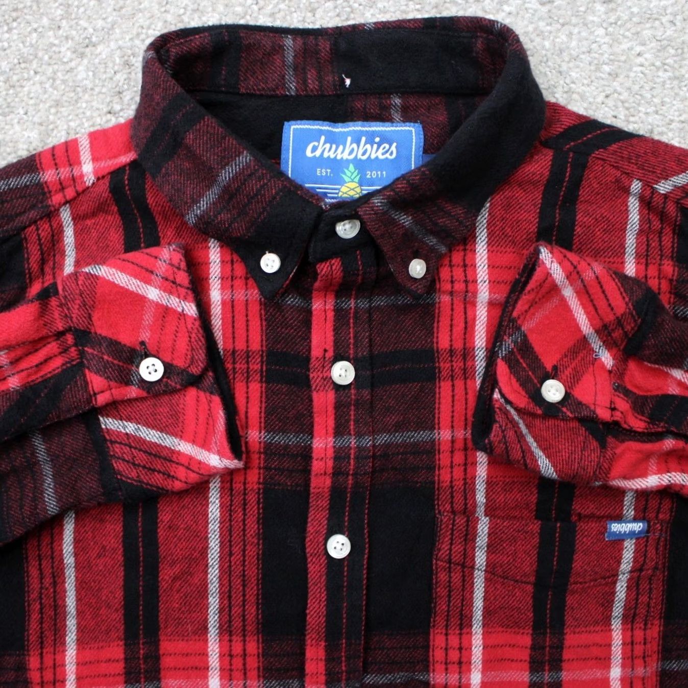 Chubbies Chubbies Shirt Mens Large Red & Black Plaid Flannel Cotton Stretch Long Sleeve Button-Up Casual Shirt Mens L Red Plaid Size US L / EU 52-54 / 3 - 2 Thumbnail