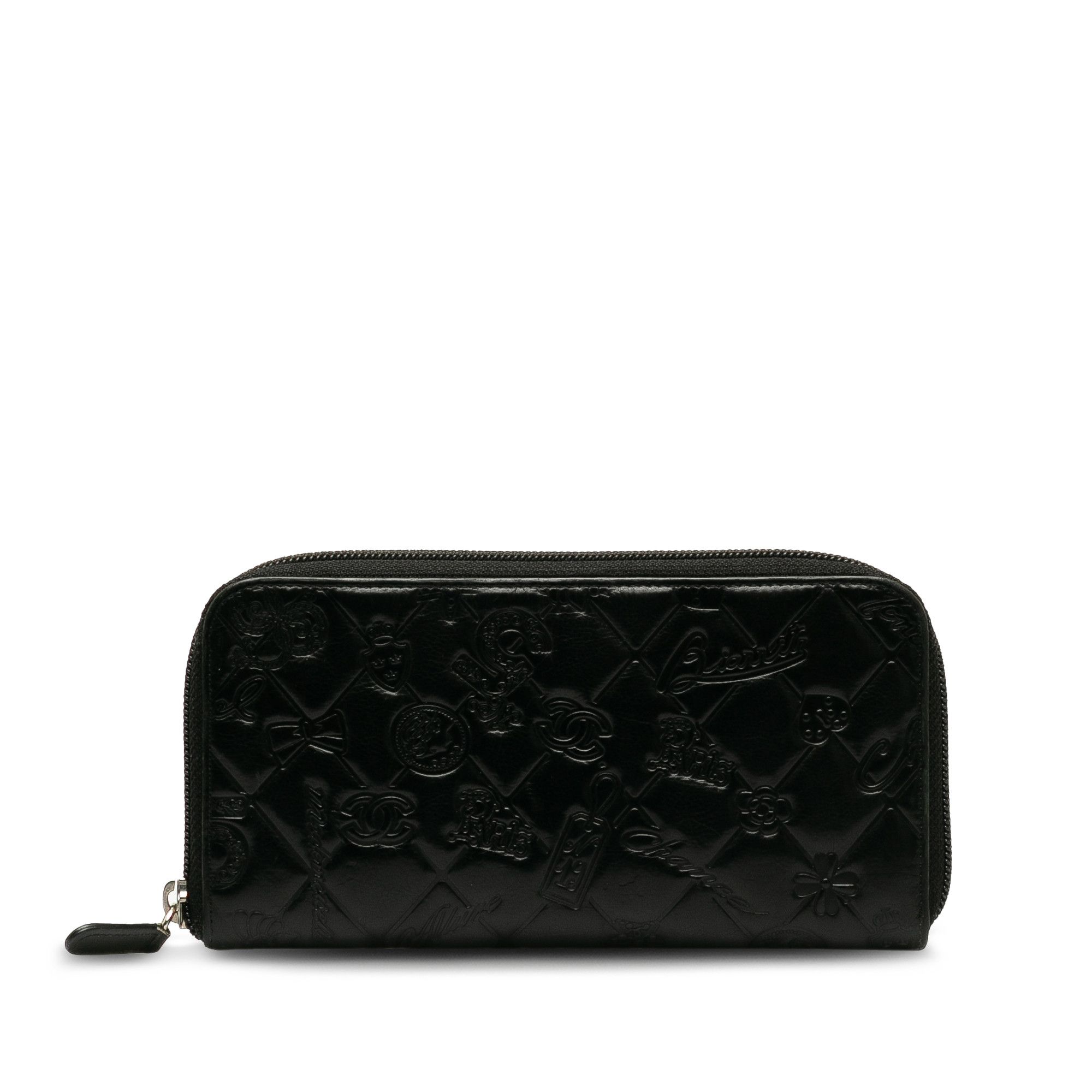 image of Chanel Matelasse Lucky Symbols Patent Zip-Around Wallet in Black, Women's