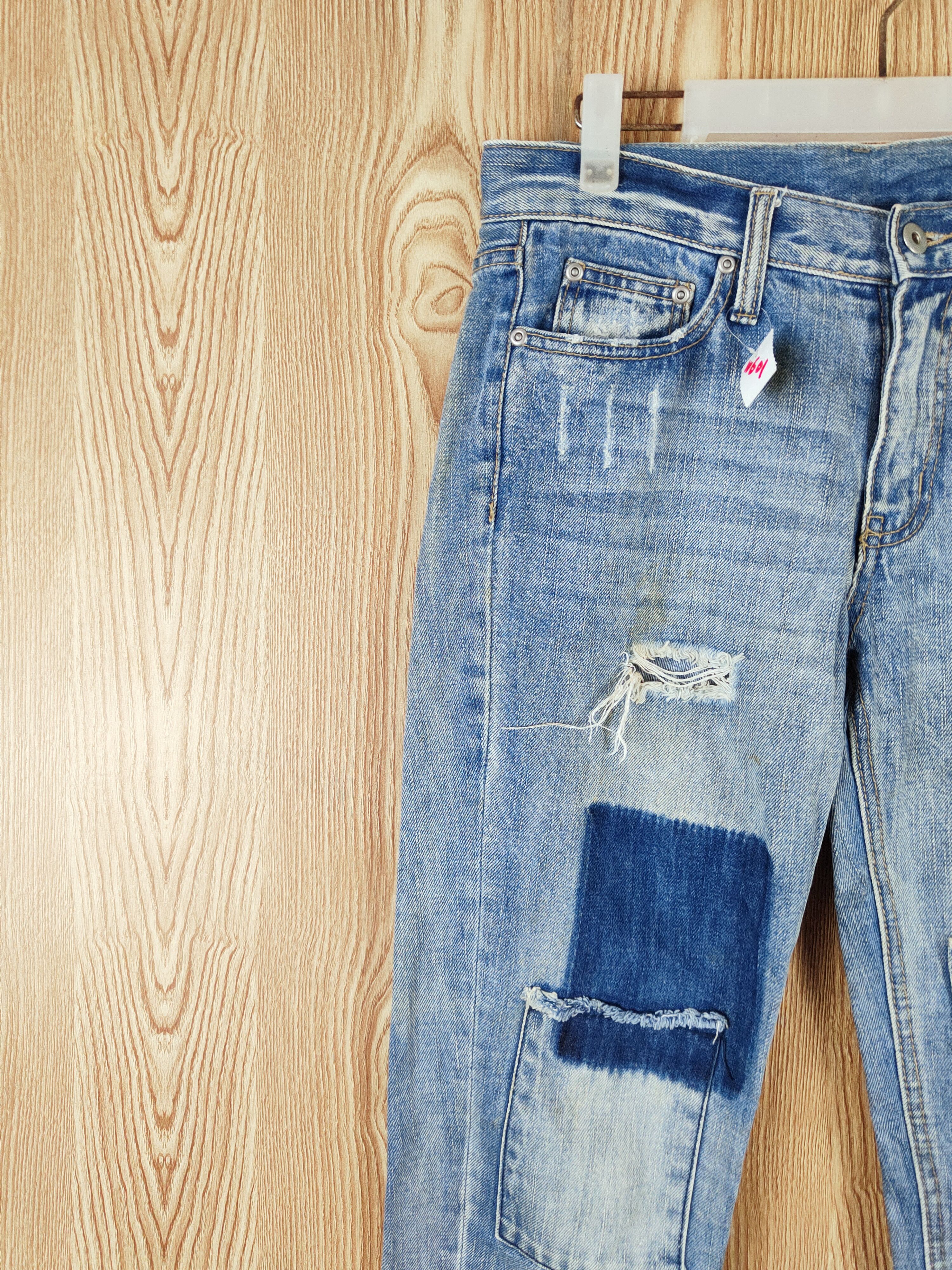 Japanese Brand OZOC Blue patchwork Distressed Ripped Jeans #W601 Size 30" / US 8 / IT 44 - 3 Thumbnail