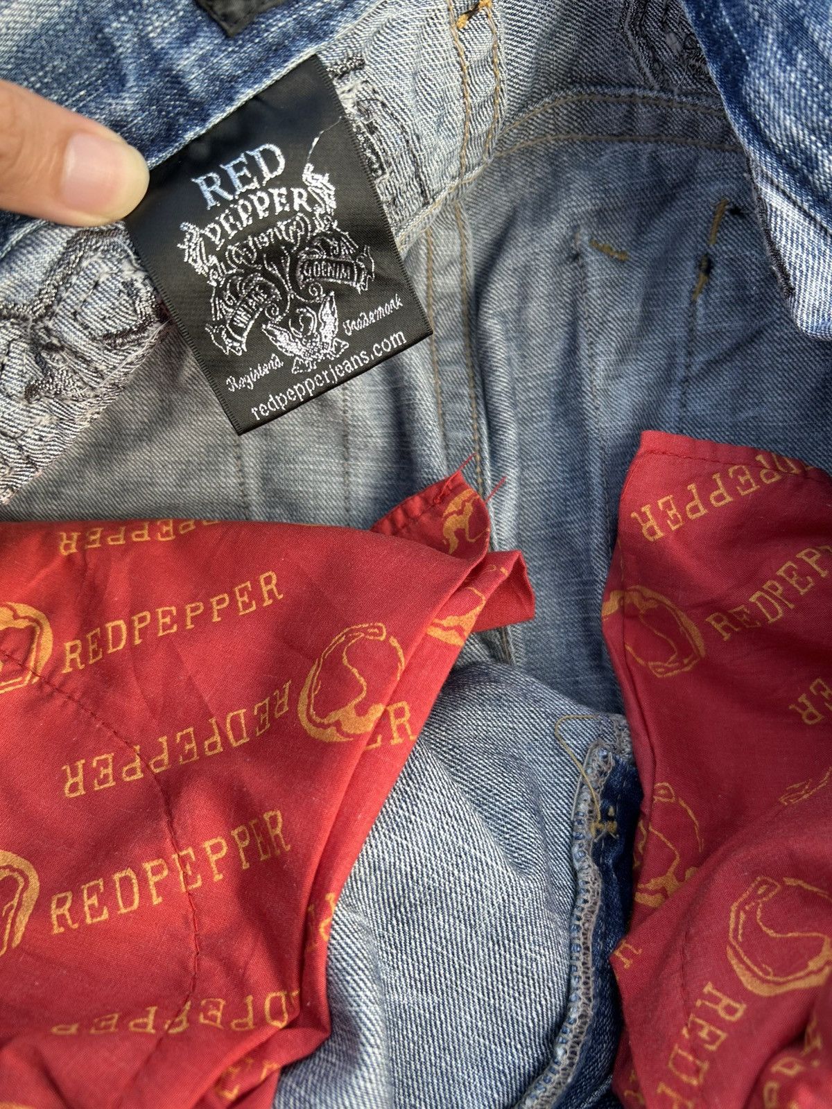 Kapital RED PEPPER JAPAN HIPPIES SMILE DISTRESSED DENIM JEANS Size US 34 / EU 50 - 17 Thumbnail