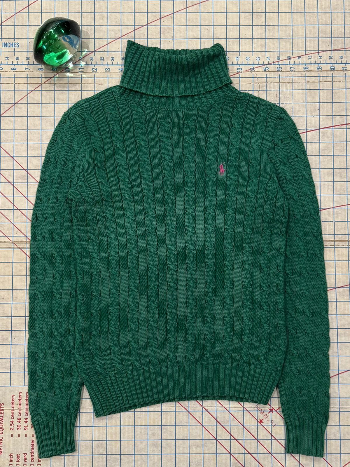 Ralph Lauren Ralph Lauren Sport Cable Knit Turtle Neck Sweater Green Med Size M / US 6-8 / IT 42-44 - 2 Thumbnail