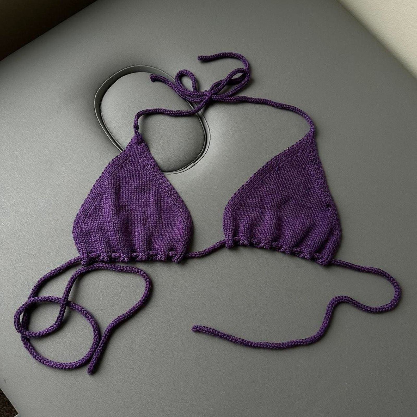 Vintage J Lux Label Purple Knit Crochet Bikini Bra Top Size L / US 10 / IT 46 - 2 Thumbnail